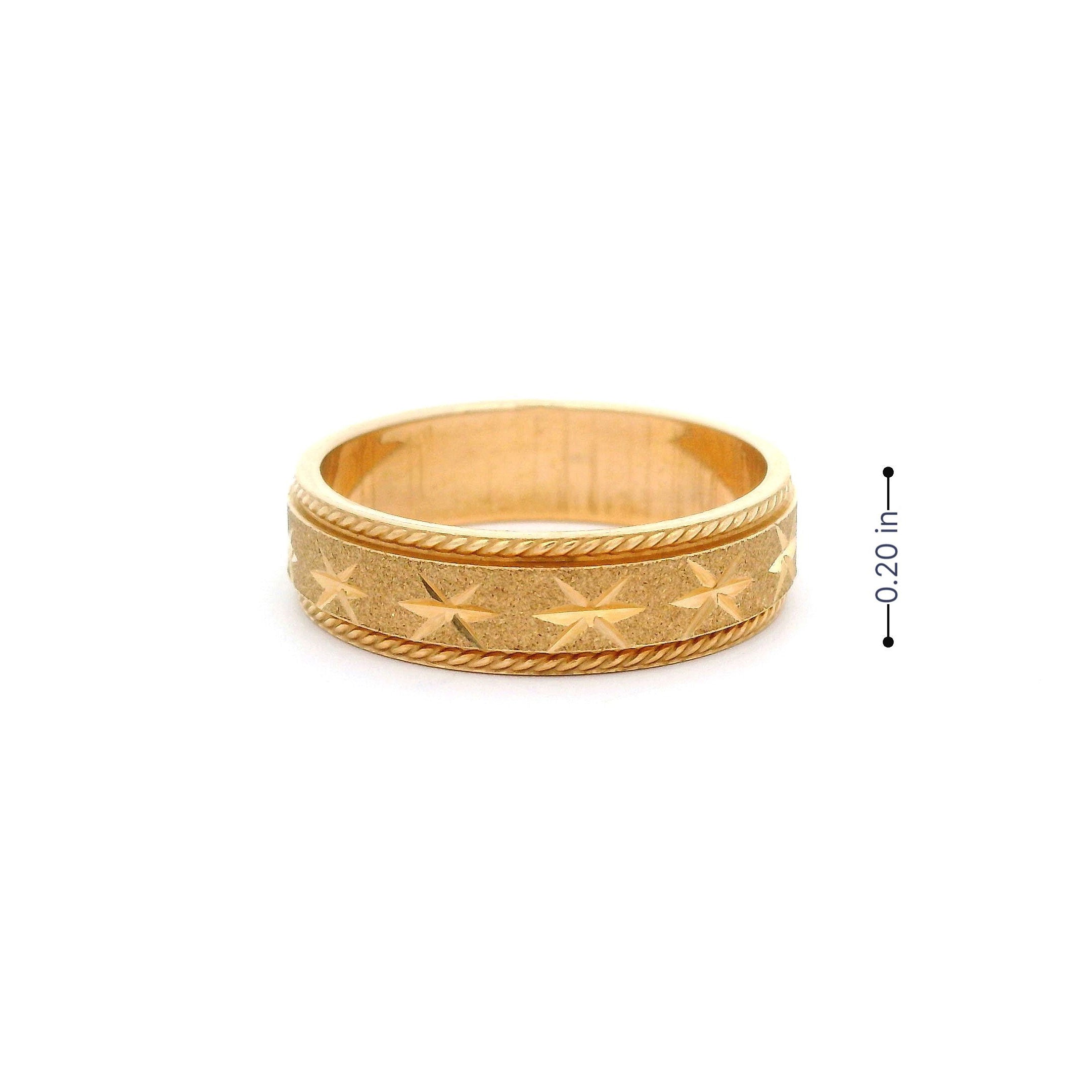 14k Satin & Star Diamond Cut Eternity Pattern Wedding Band size