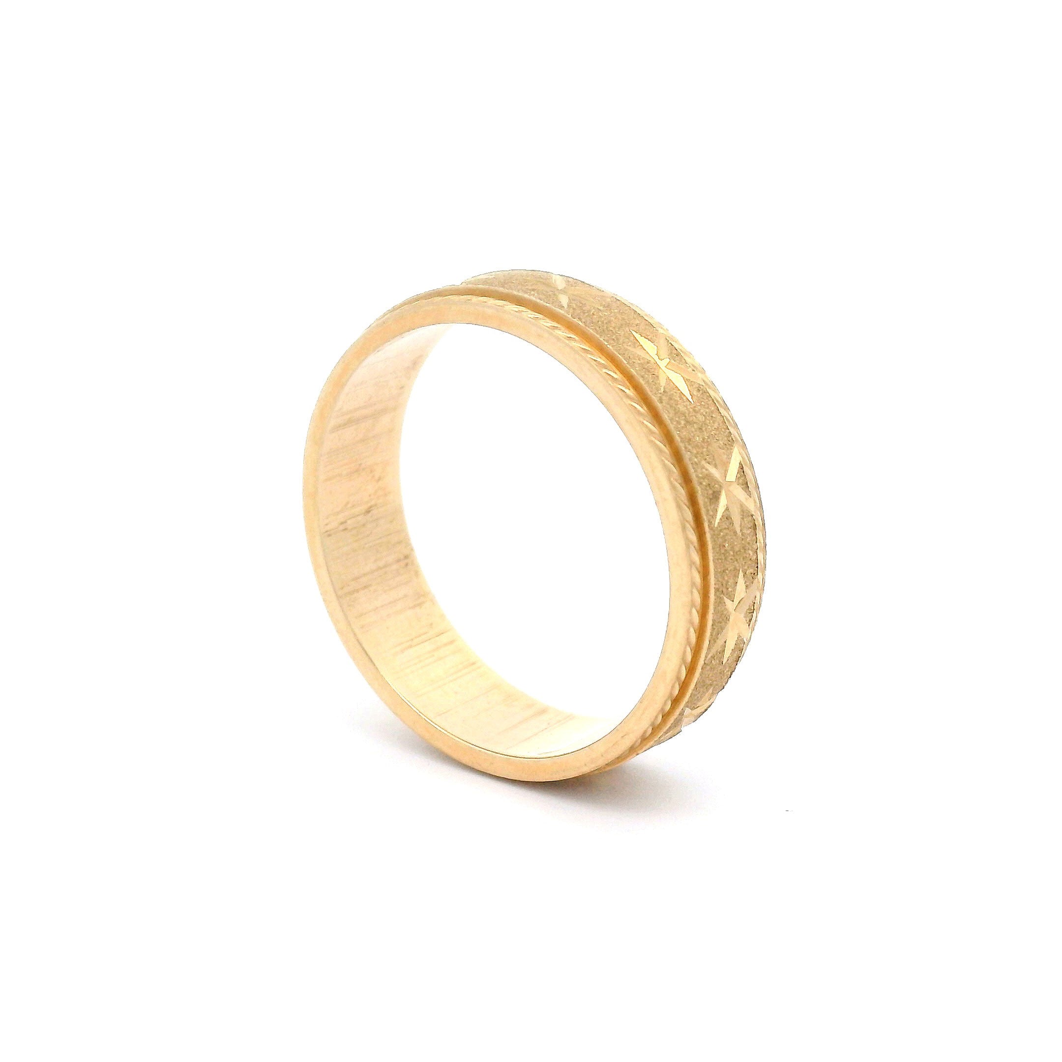 14k Satin & Star Diamond Cut Eternity Pattern Wedding Band angle