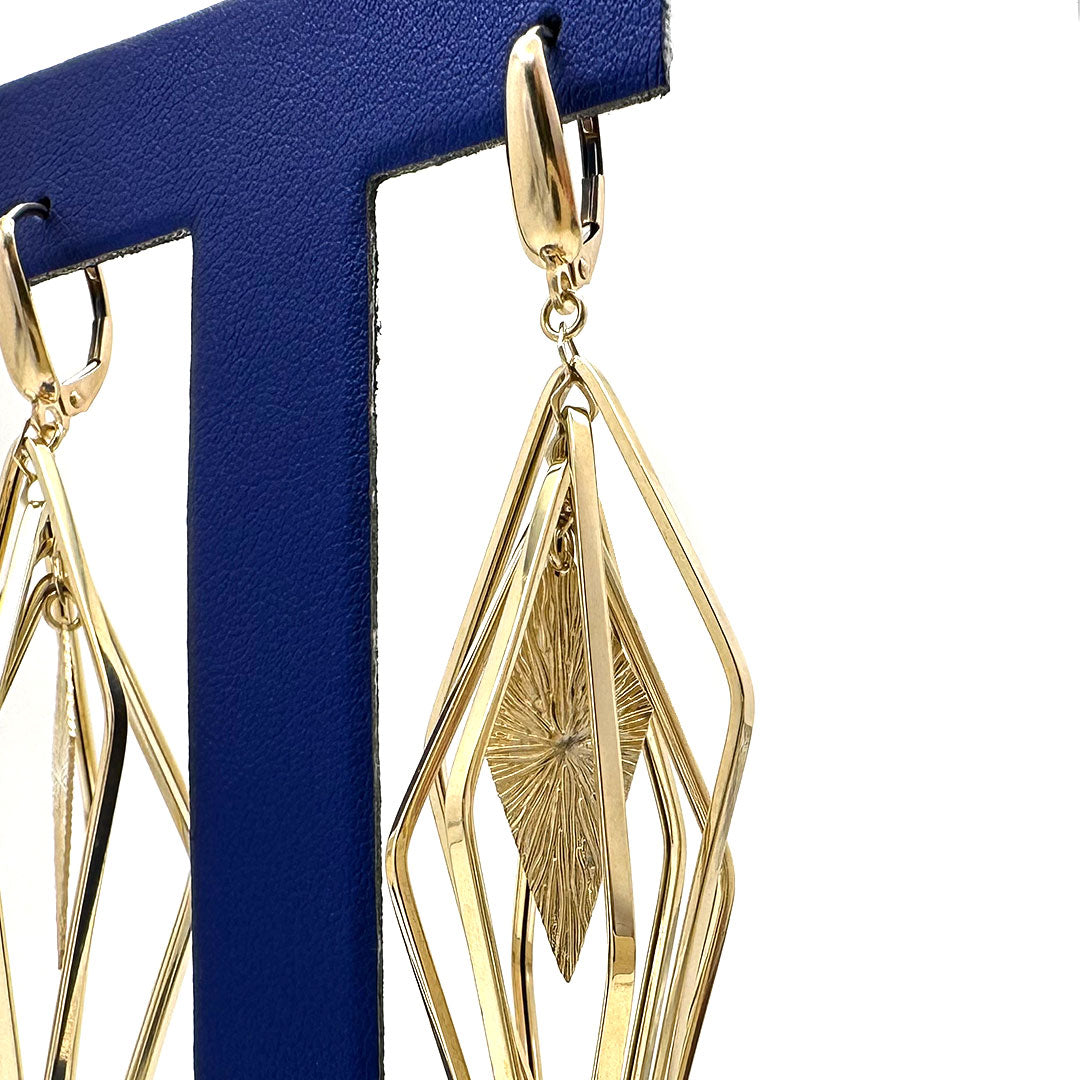 14k Fancy Multi-Diamond Shape Dangle Earrings