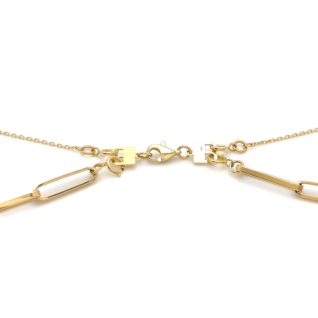 14k Double Layered Cable Paper Clip & Fancy Link Necklace