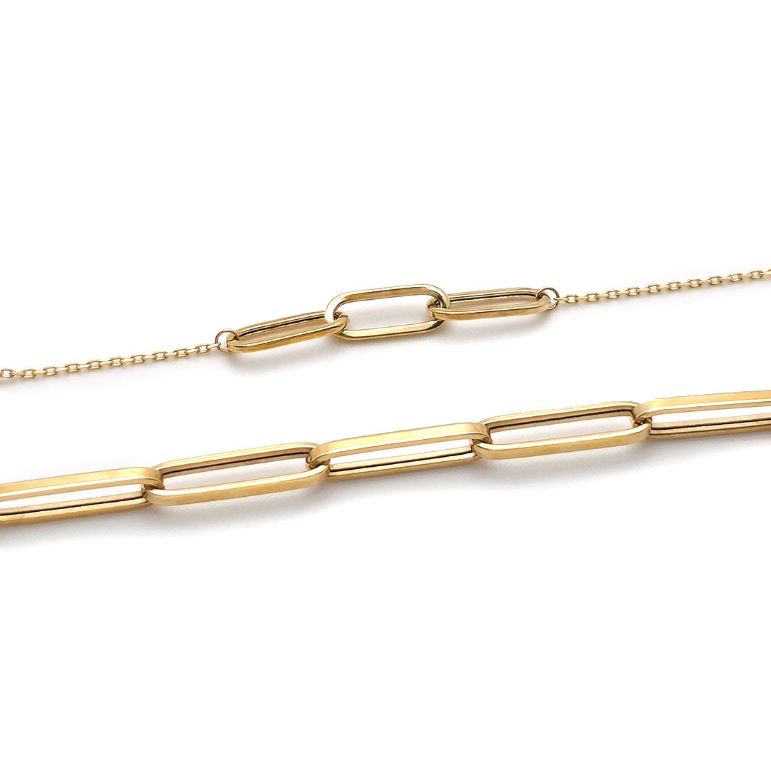 14k Double Layered Cable Paper Clip & Fancy Link Necklace