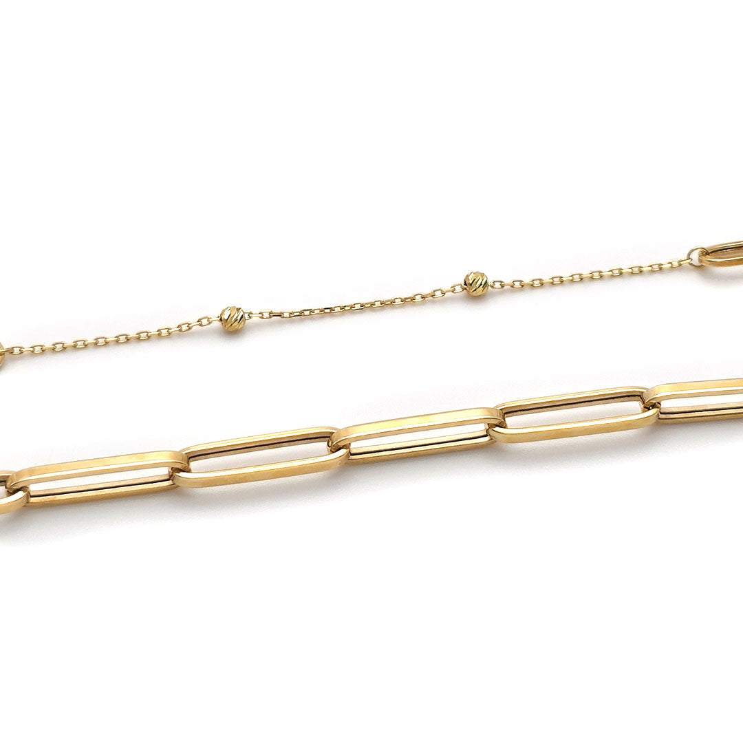 14k Double Layered Cable Paper Clip & Fancy Link Necklace