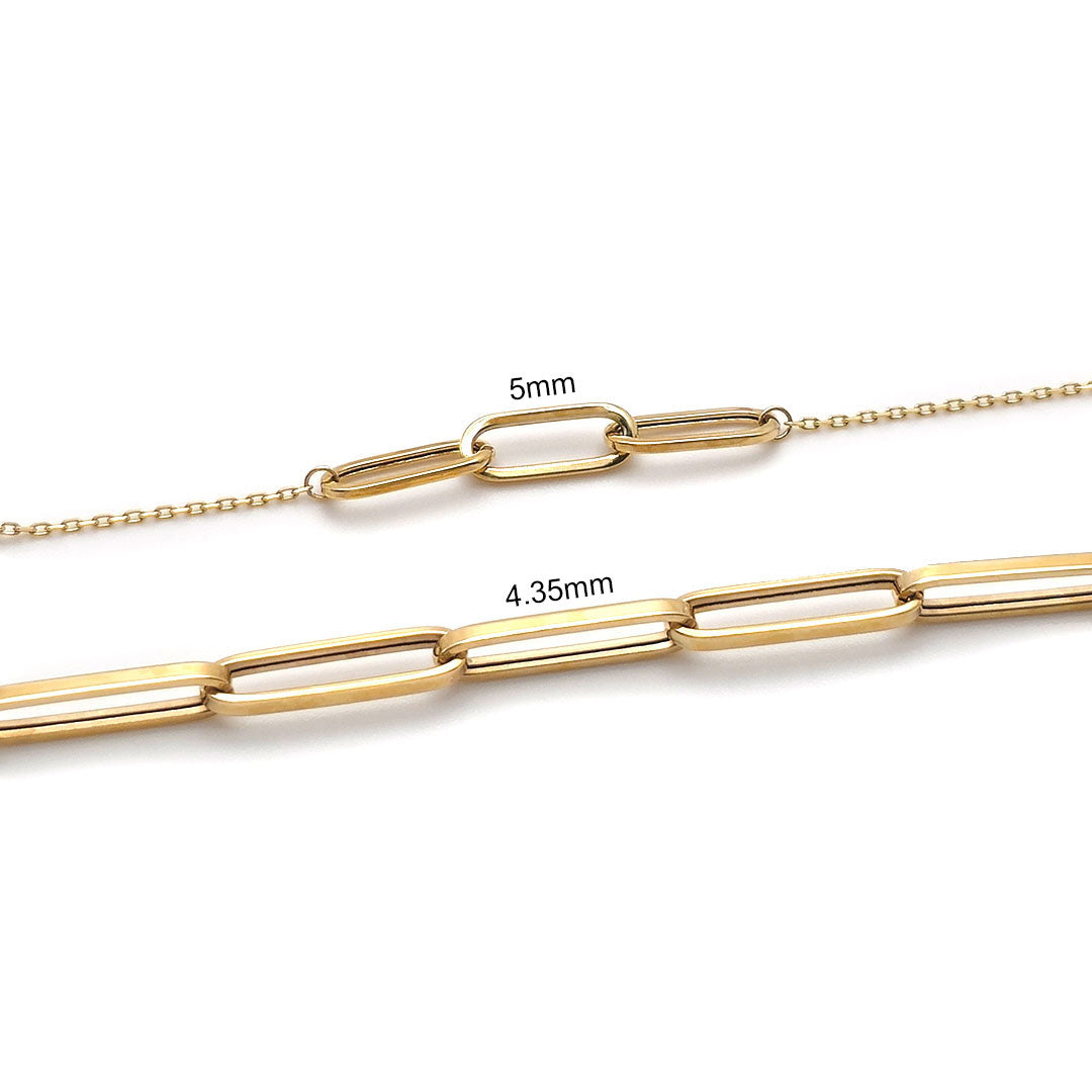 14k Double Layered Cable Paper Clip & Fancy Link Necklace