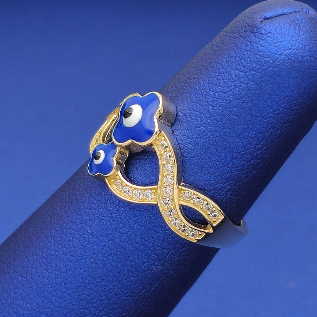 10k CZ Double Fancy Twist with Enamel Evil Eye Ring