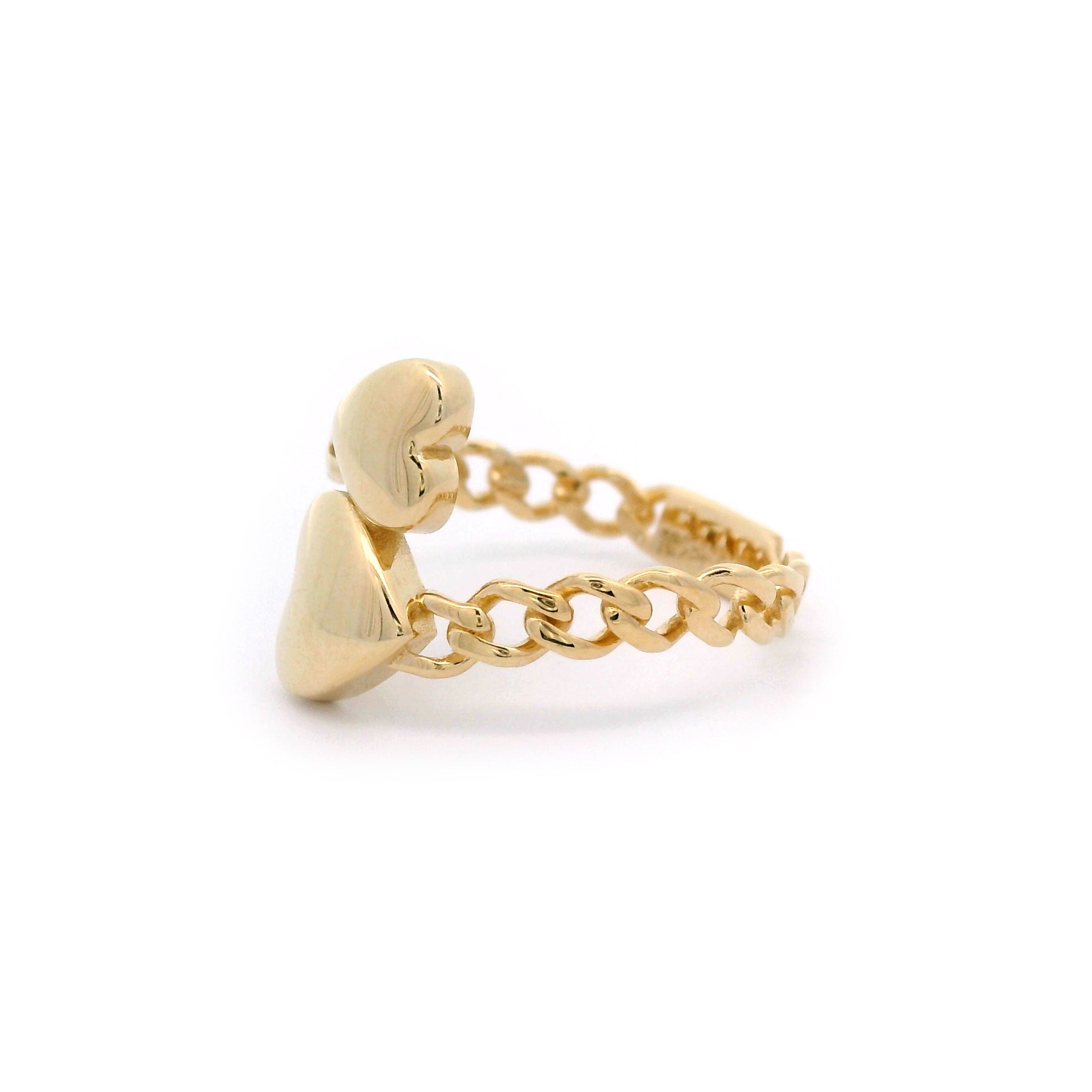 Double Heart & Cuban Wrap Ring in Solid 14kt Yellow Gold Side