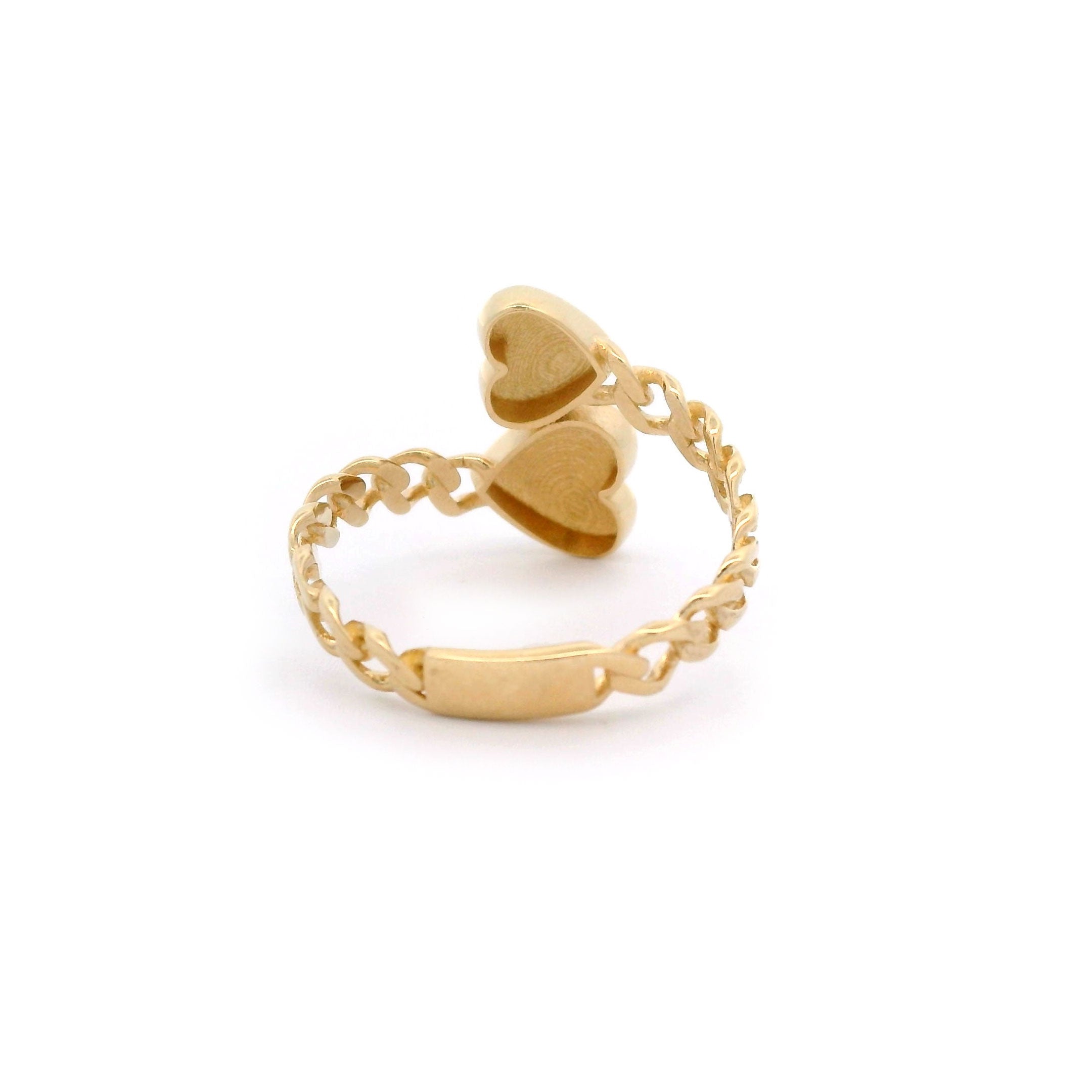 Double Heart & Cuban Wrap Ring in Solid 14kt Yellow Gold Back