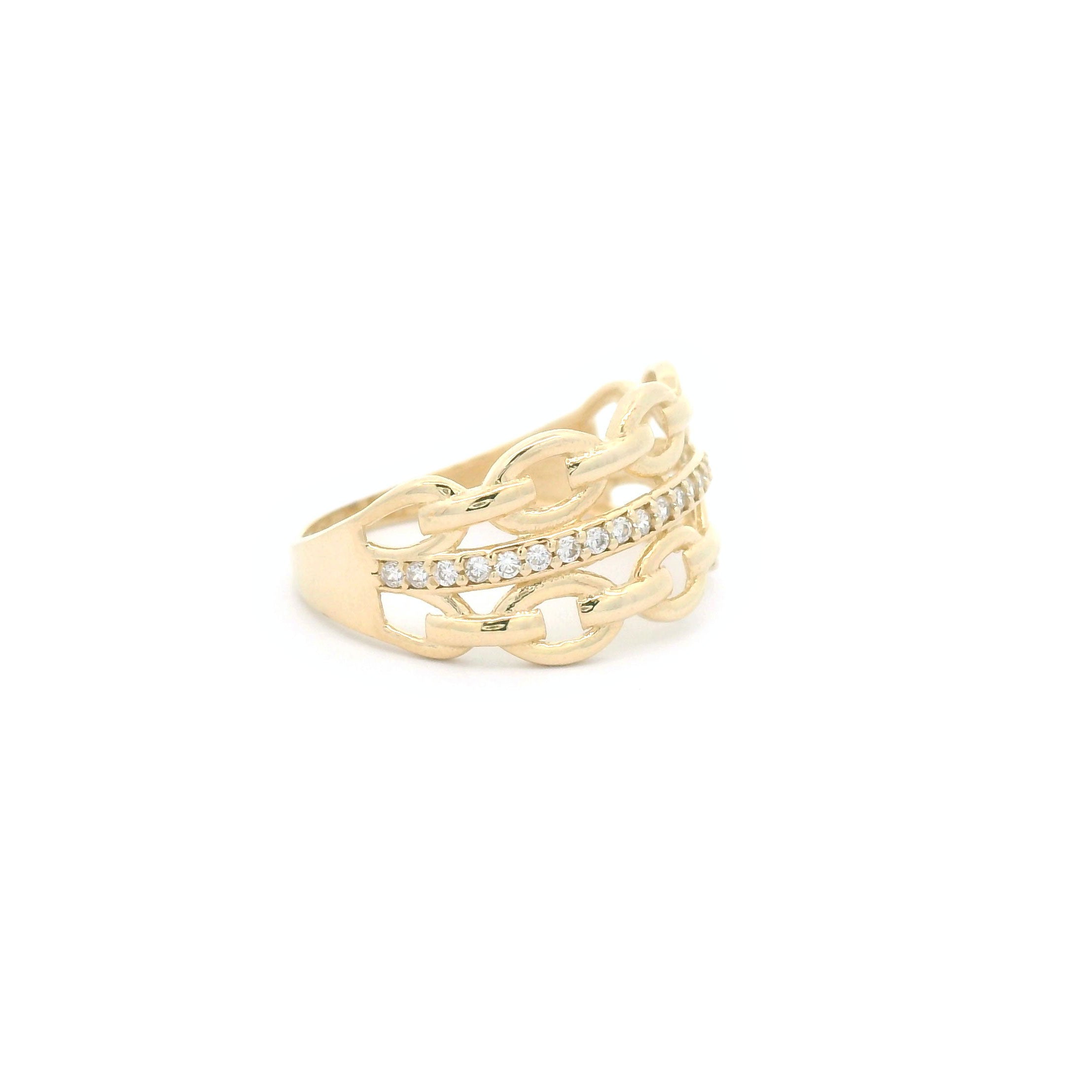 14k CZ Double Link Ring Side