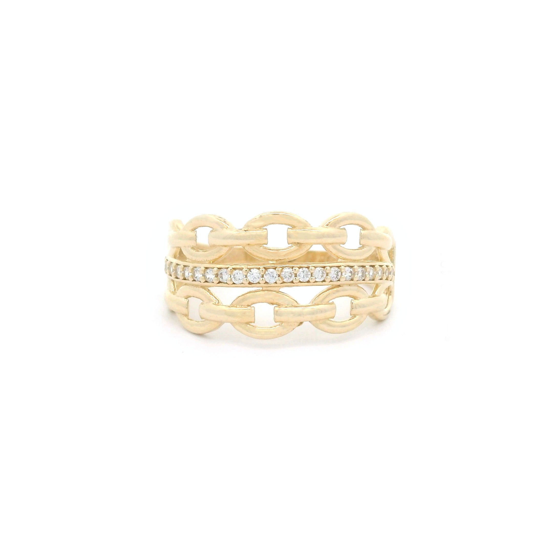 14k CZ Double Link Ring