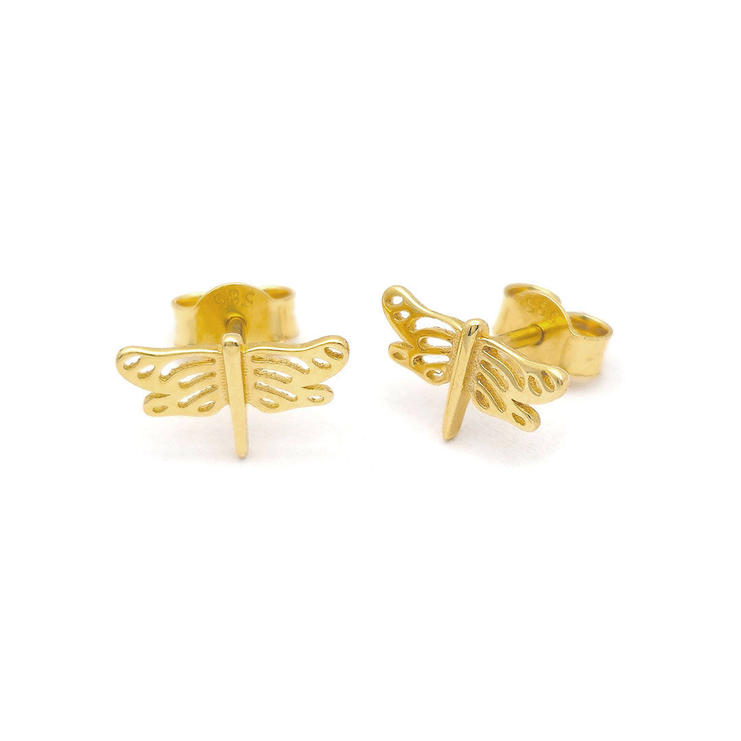 14k Dragonfly Outline Stud Earrings Side