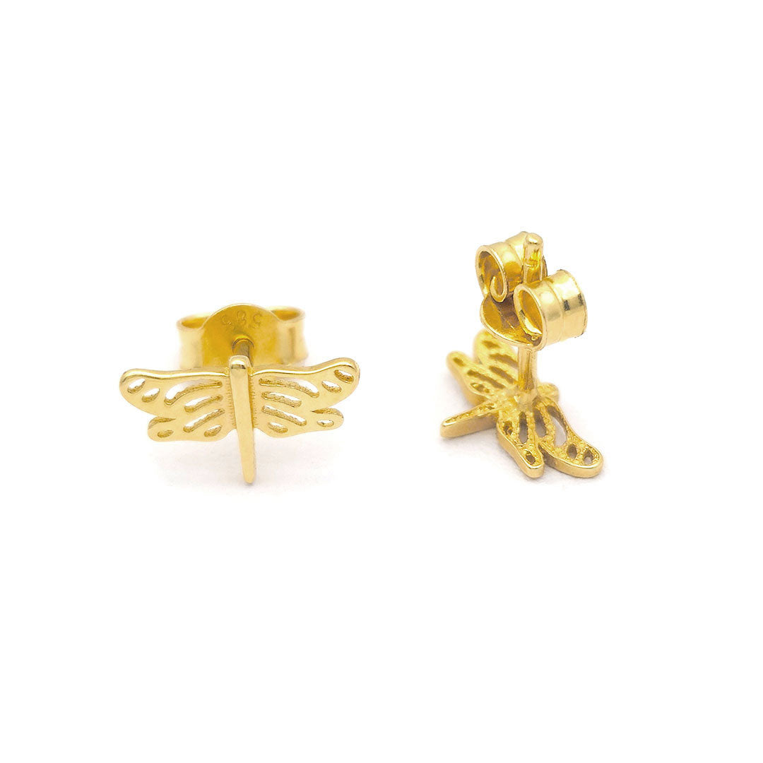 14k Dragonfly Outline Stud Earrings Back