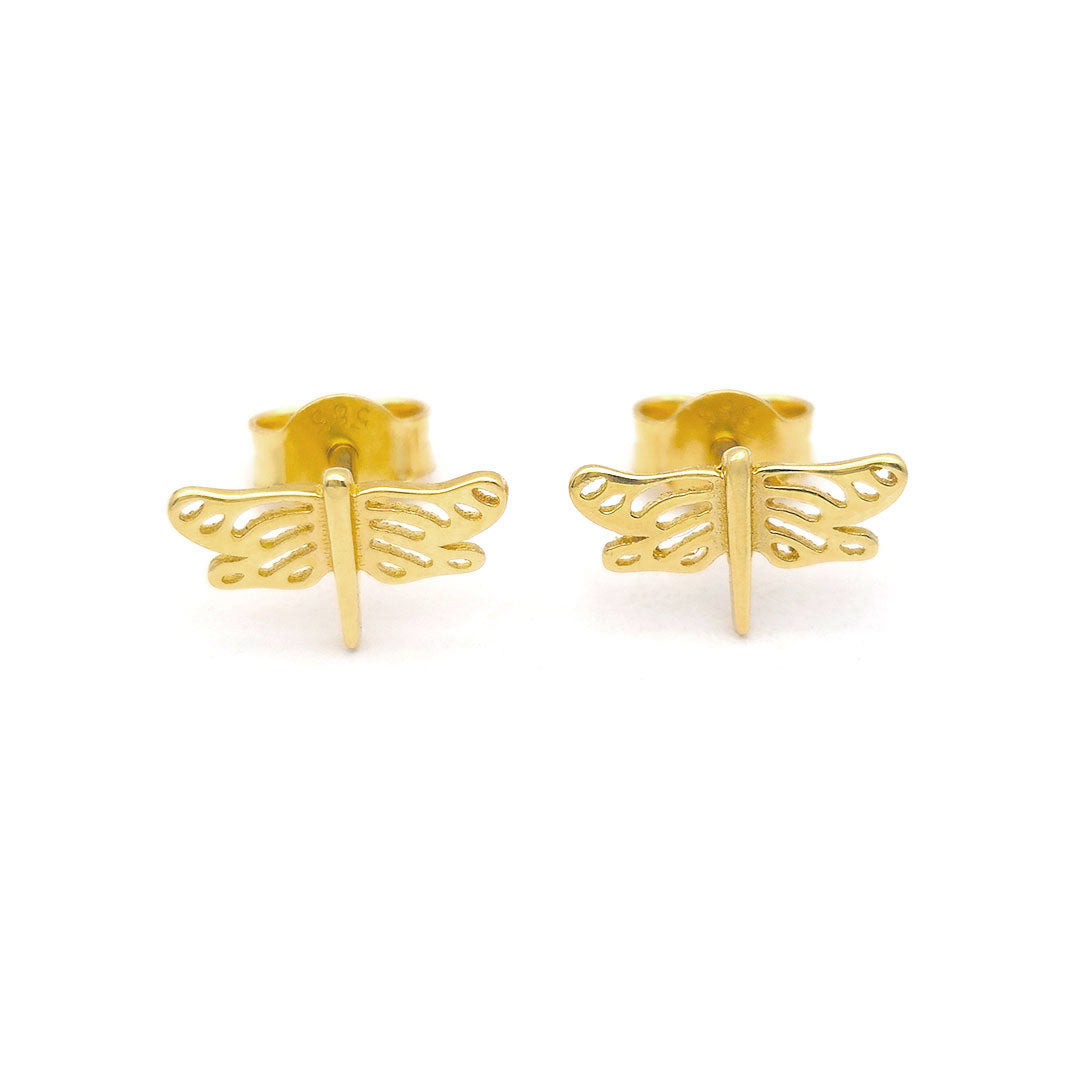 14k Dragonfly Outline Stud Earrings