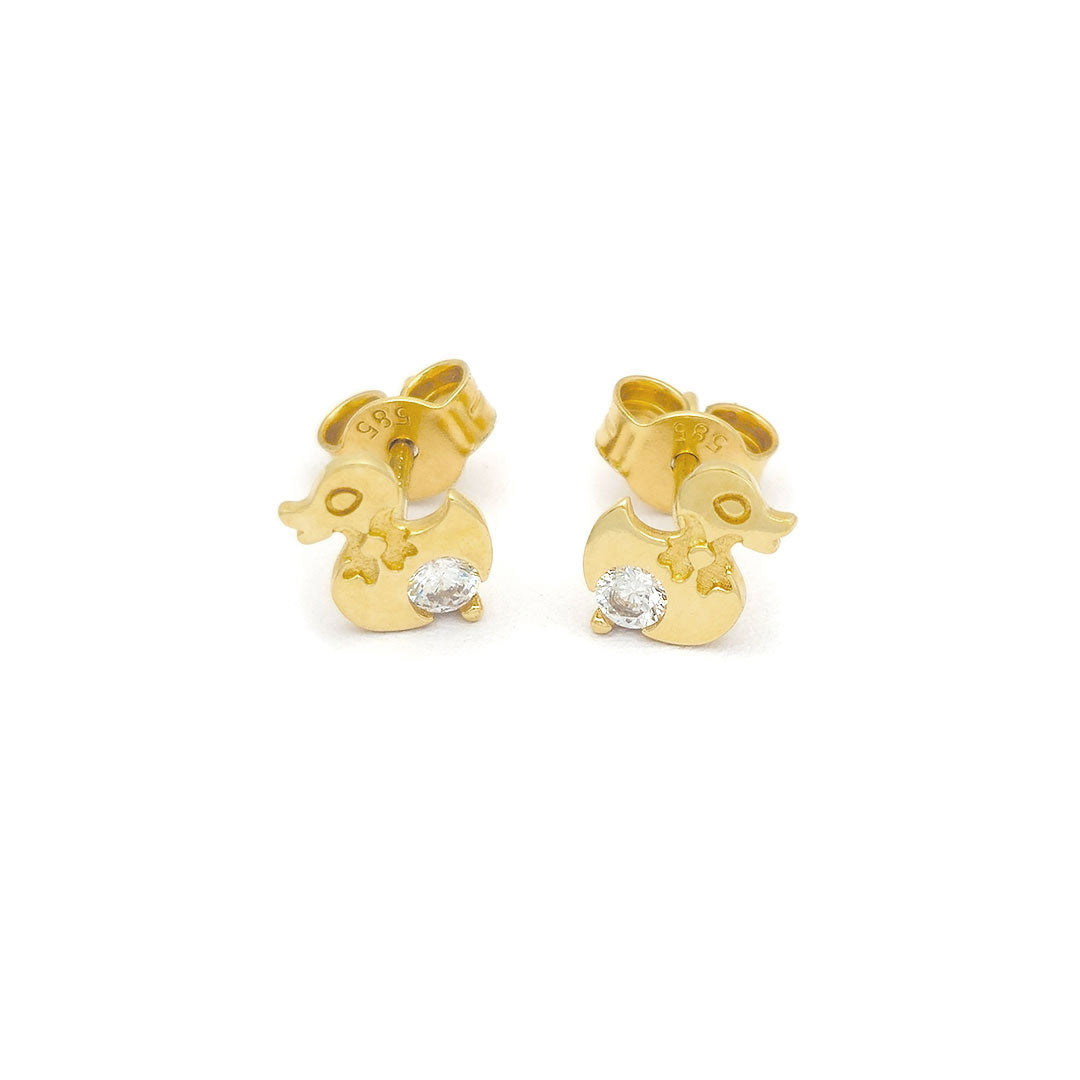 14k CZ Duck Stud Earrings