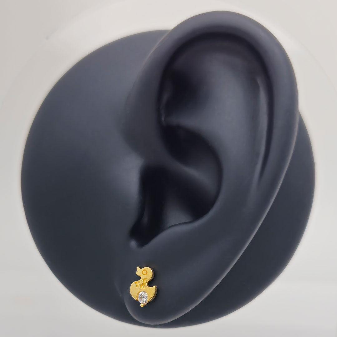 14k CZ Duck Stud Earrings on Ear Display
