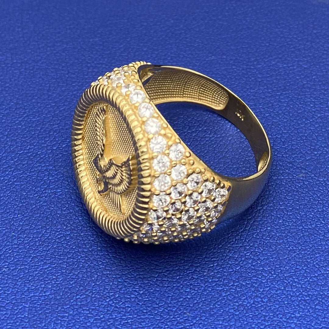 10k CZ Eagle Round Ring