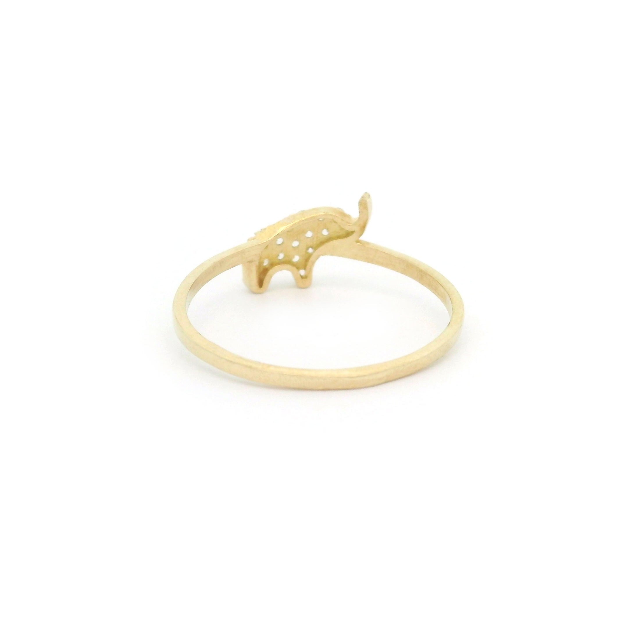 10k yellow gold mini elephant ring with stones on white background back view