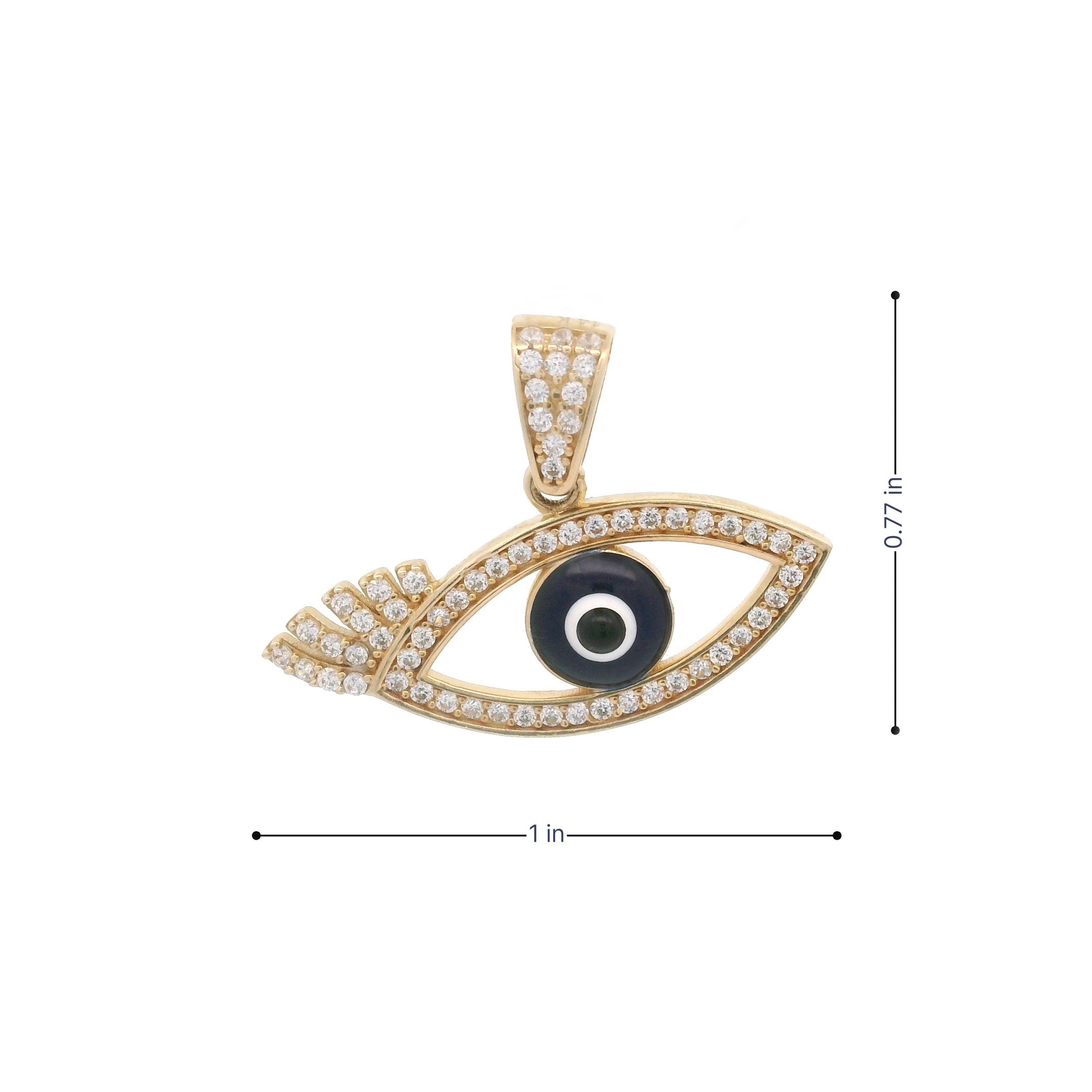 14k Dark Blue Evil Eye with Eyelash Pendant size