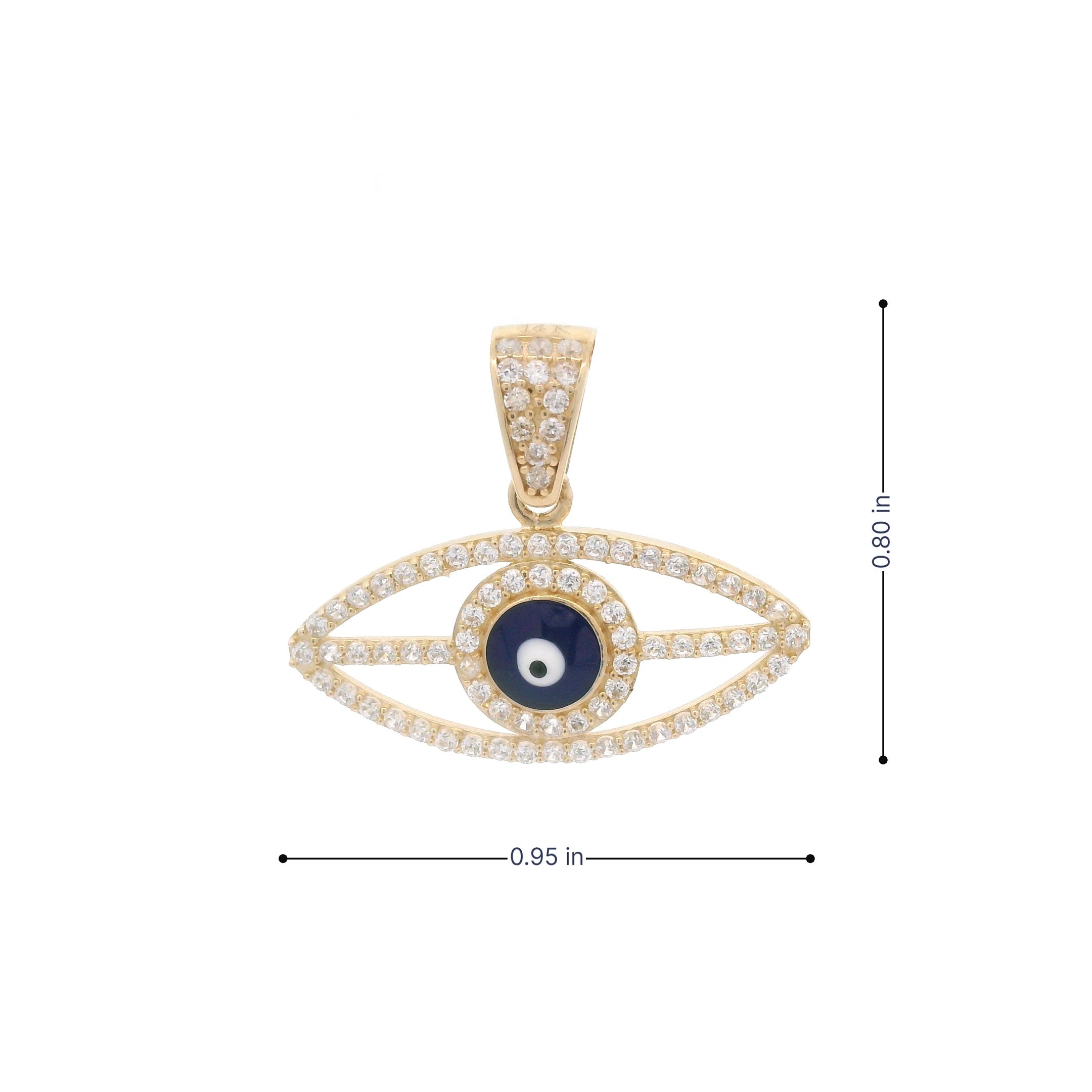 14k Blue Enamel Evil Eye Pendant size