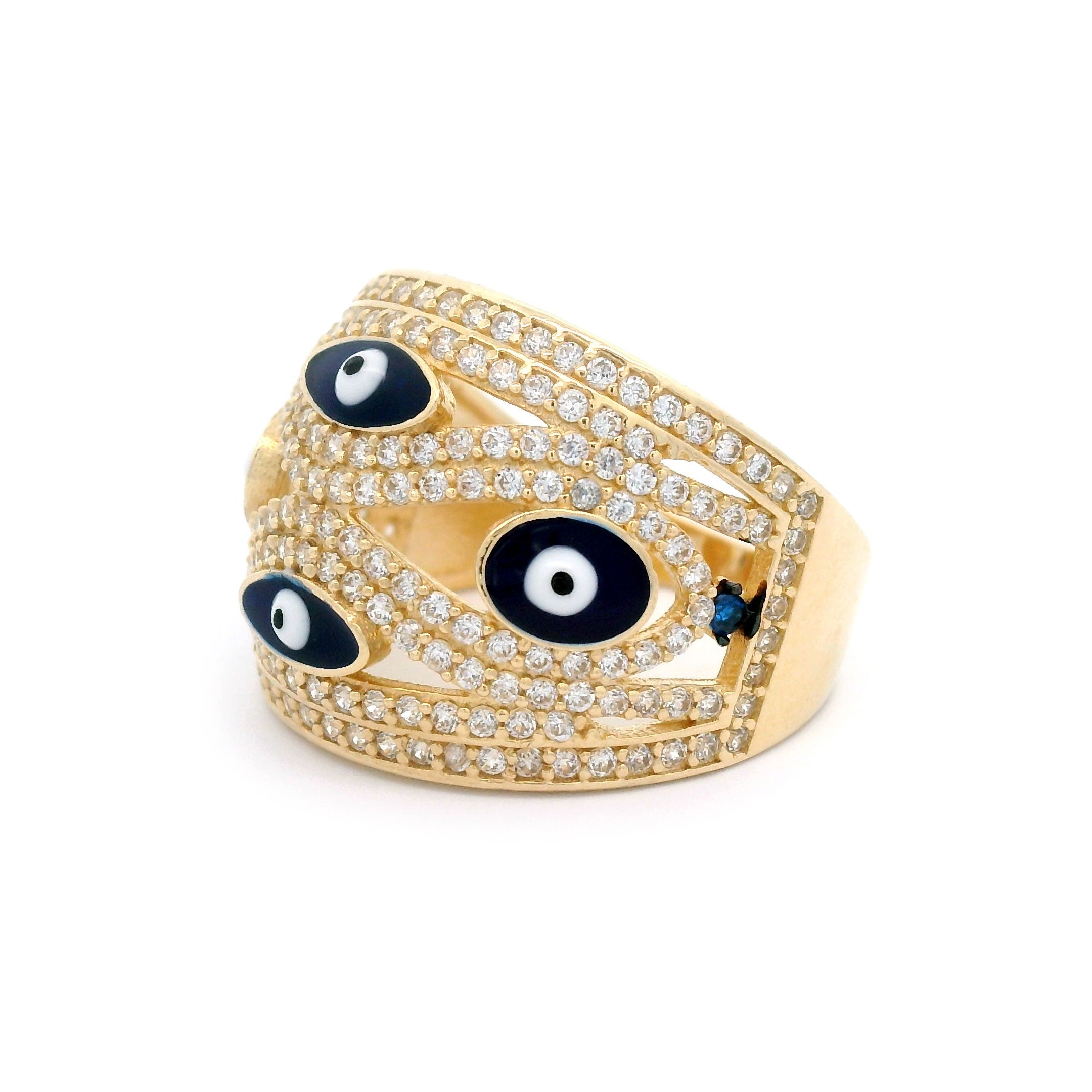 14k CZ Blue & White Evil Eye Cocktail Ring Side