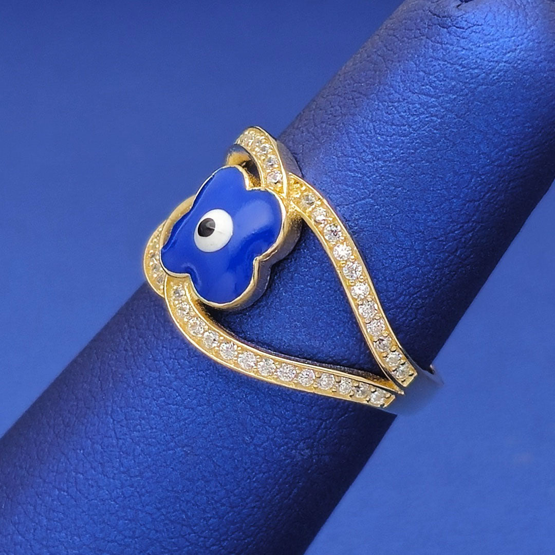 10k CZ Fancy Twist with Enamel Evil Eye Ring