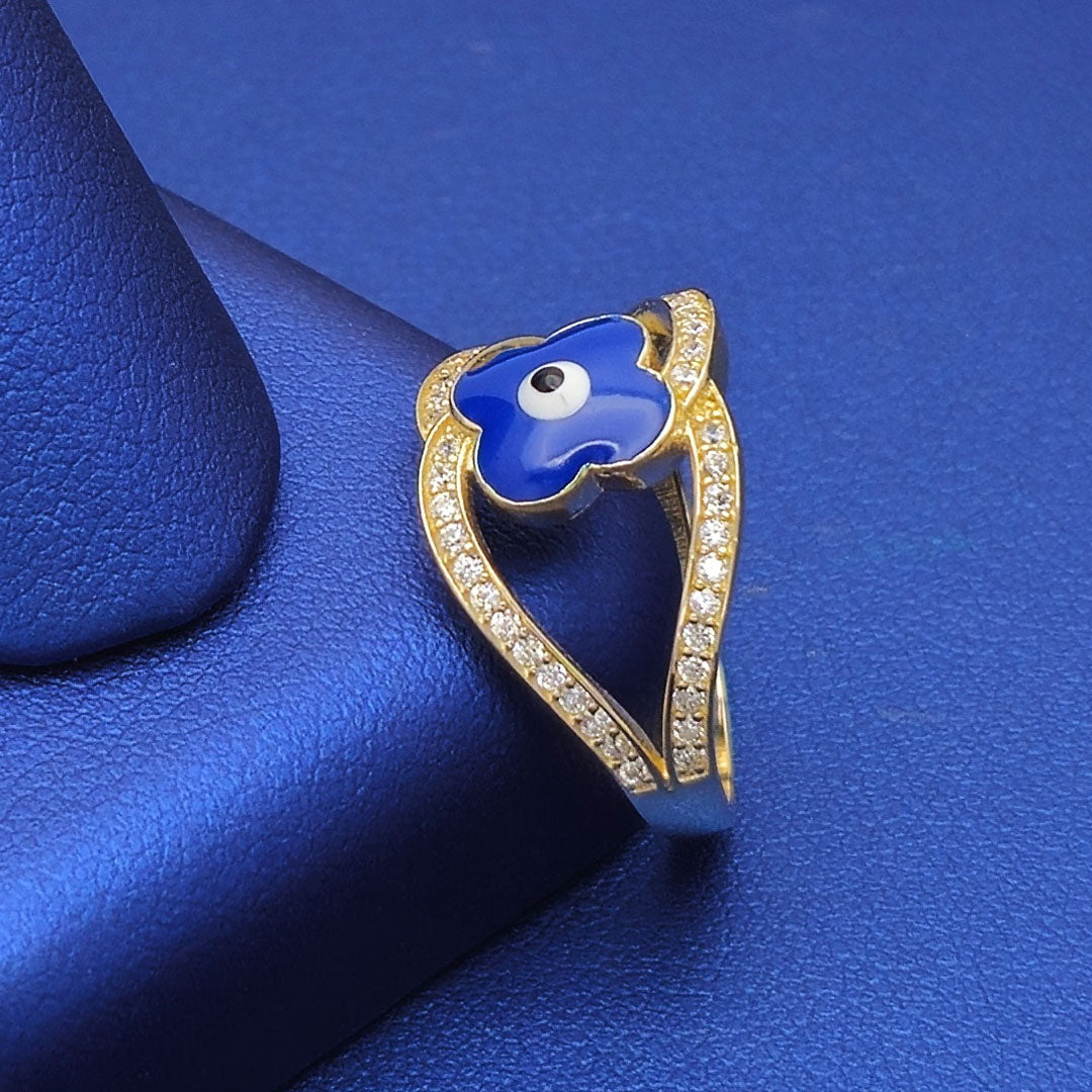 10k CZ Fancy Twist with Enamel Evil Eye Ring