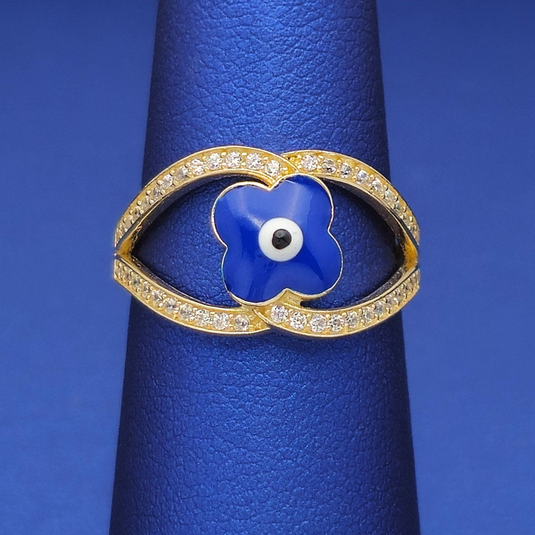 10k CZ Fancy Twist with Enamel Evil Eye Ring