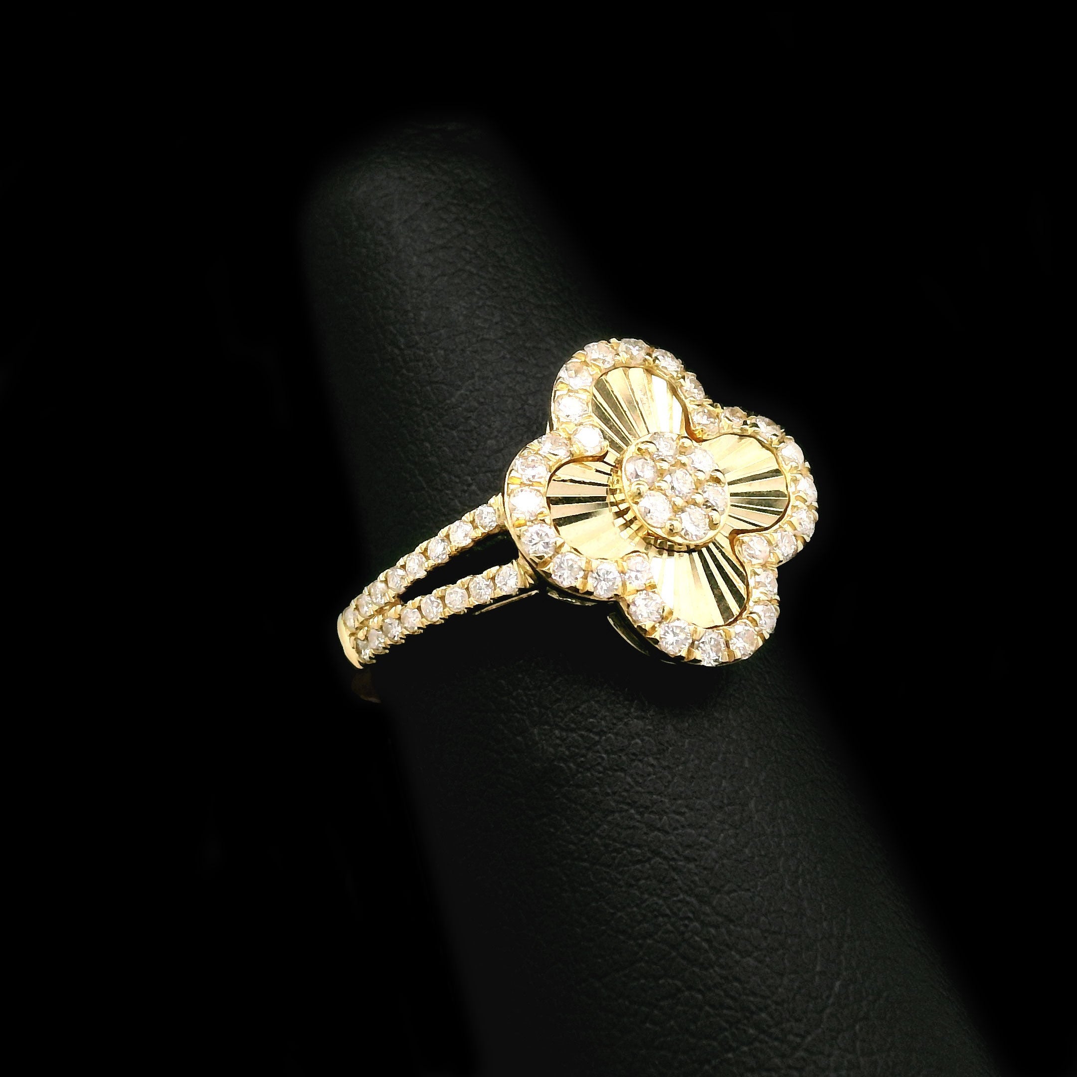 Diamond Clover Ring 10k Yellow Gold left side