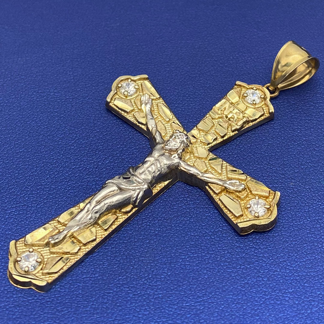 10k CZ Nugget Flare Crucifix Cross Pendant