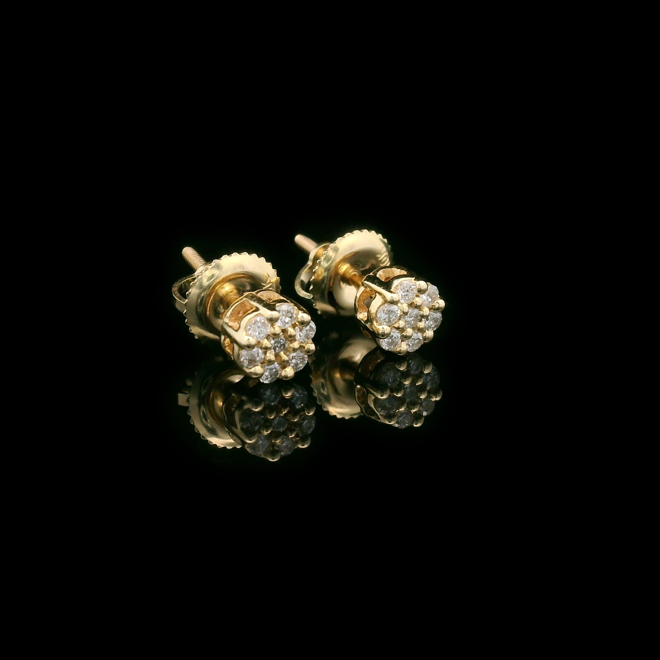 Diamond Flower Cluster Settings Screw Back Earrings 10k Yellow Gold 0.16ctw Side