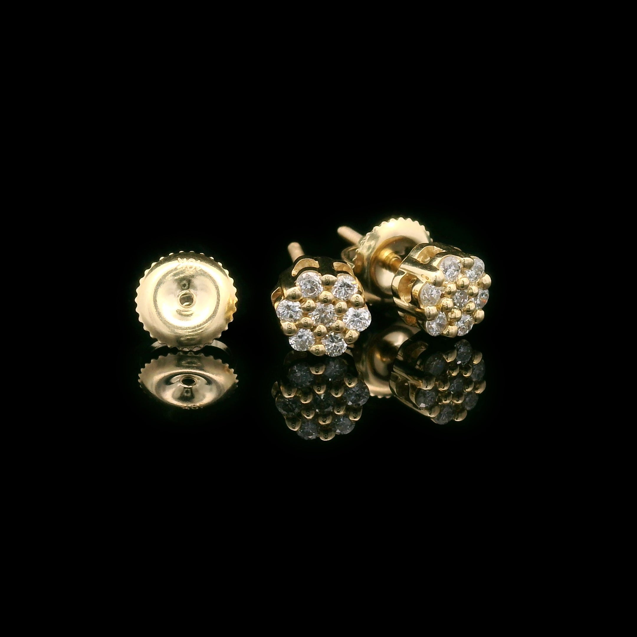 Diamond Flower Cluster Settings Screw Back Earrings 10k Yellow Gold 0.26ctw Opened