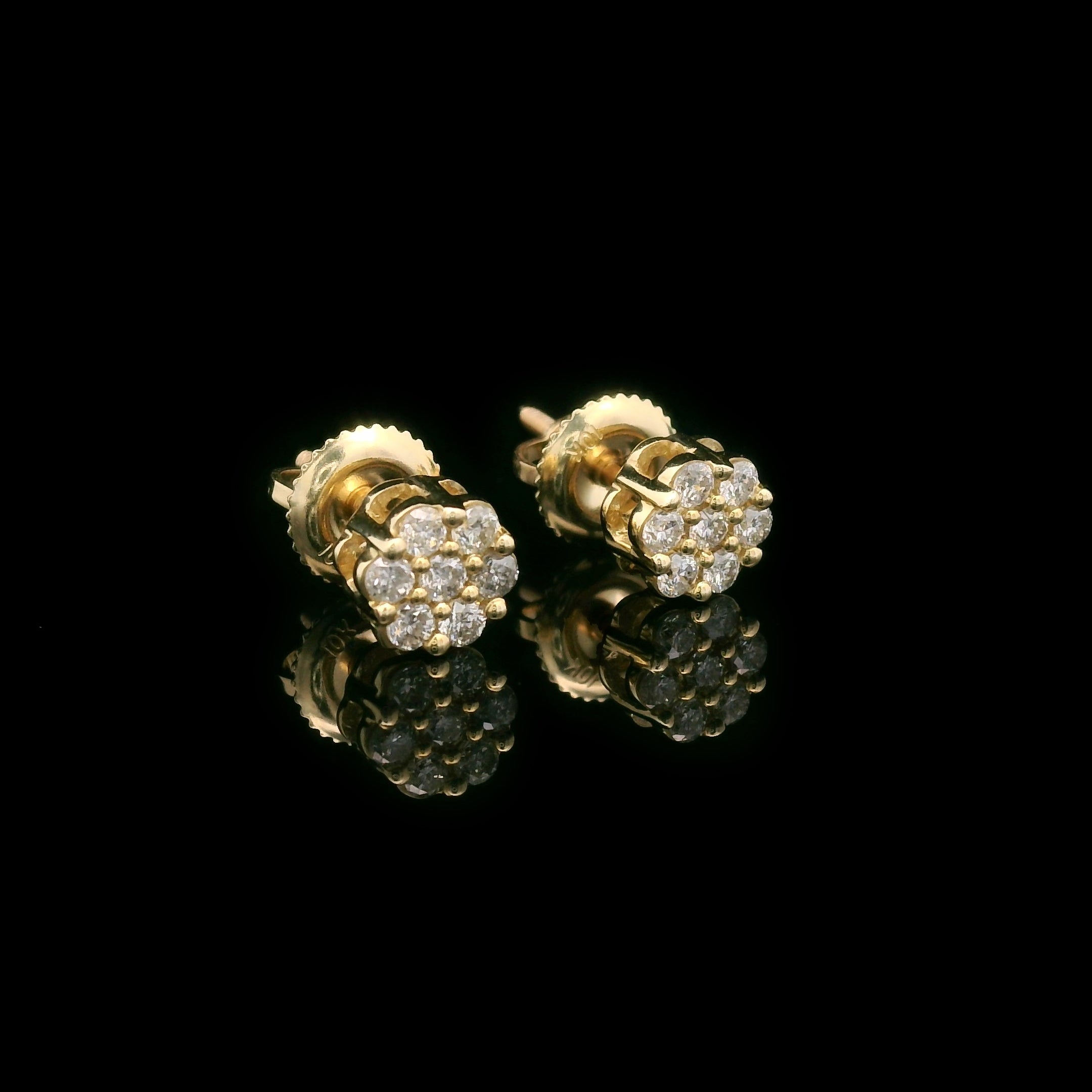 Diamond Flower Cluster Settings Screw Back Earrings 10k Yellow Gold 0.35ctw Side