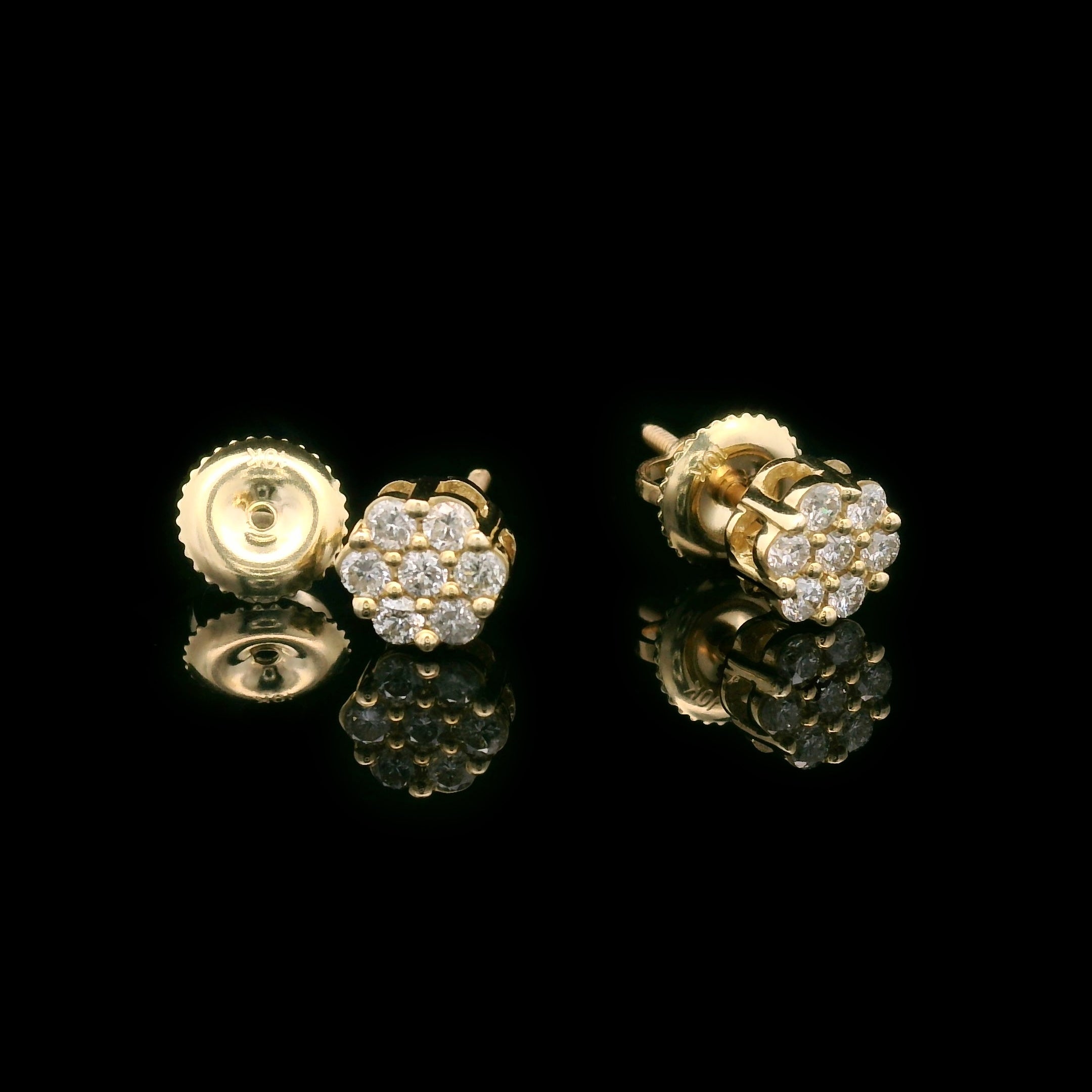 Diamond Flower Cluster Settings Screw Back Earrings 10k Yellow Gold 0.35ctw Opened