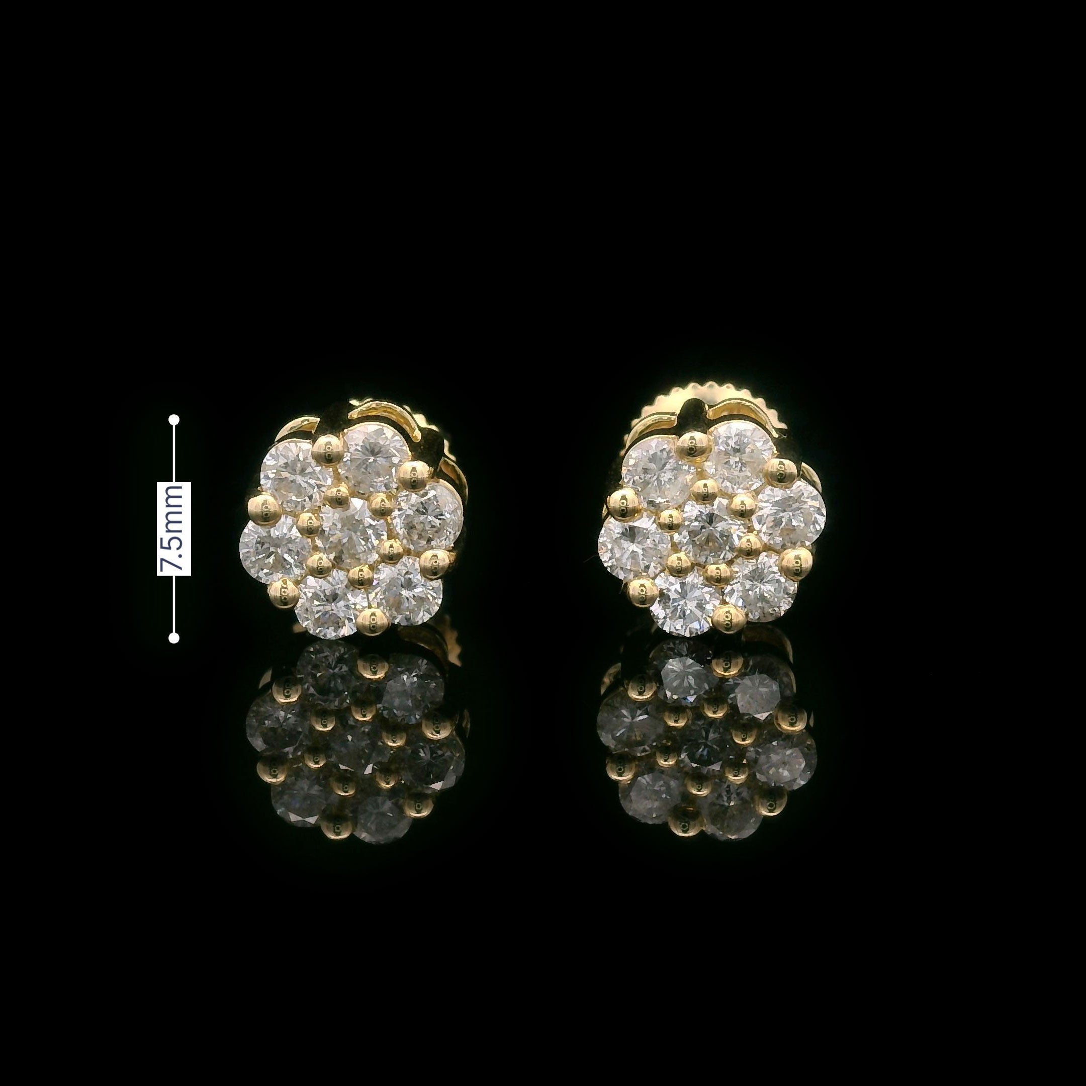 Flower Cluster Setting with Natural Diamonds in 10k Yellow Gold Size 7.5mm