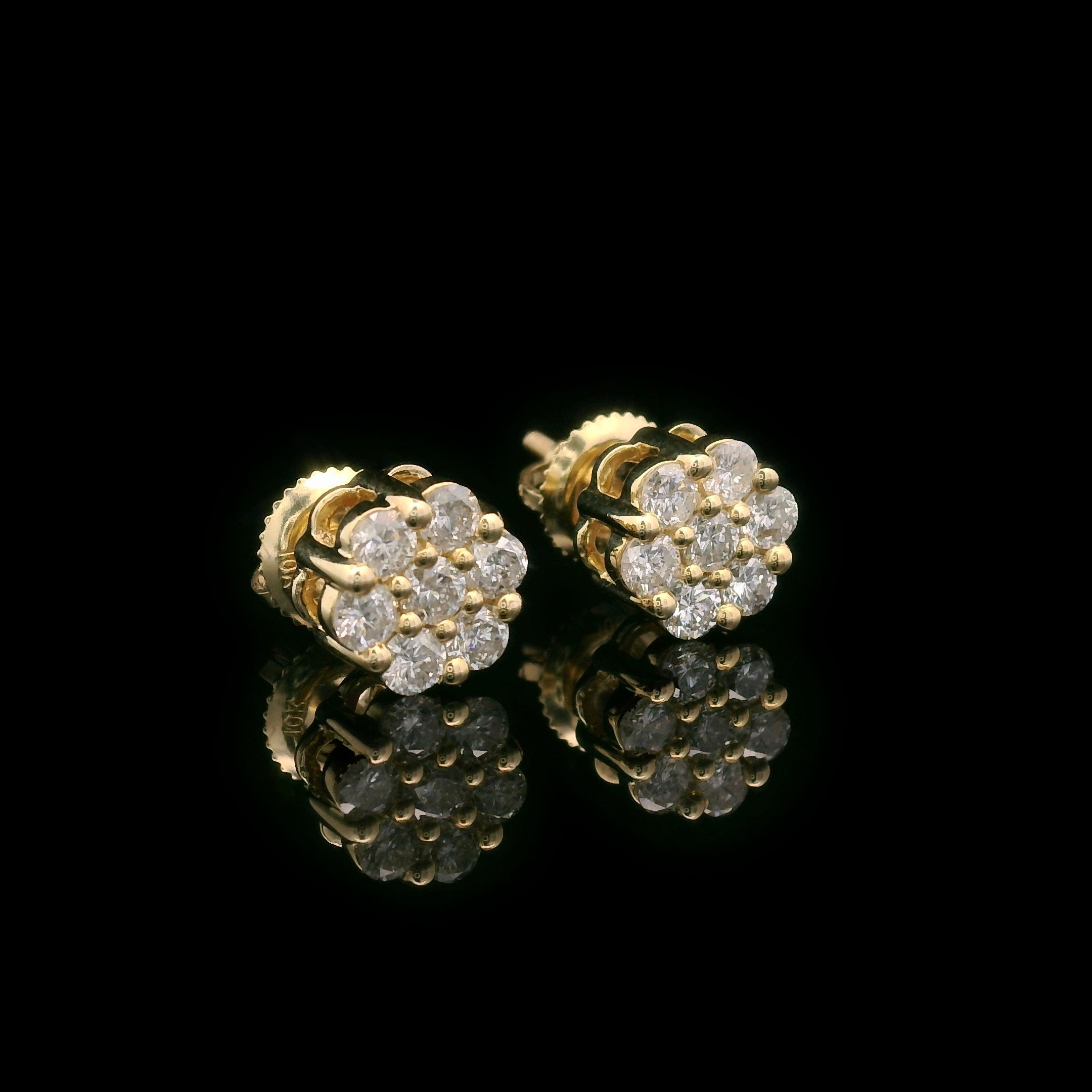 Flower Cluster Setting with Natural Diamonds in 10k Yellow Gold Side