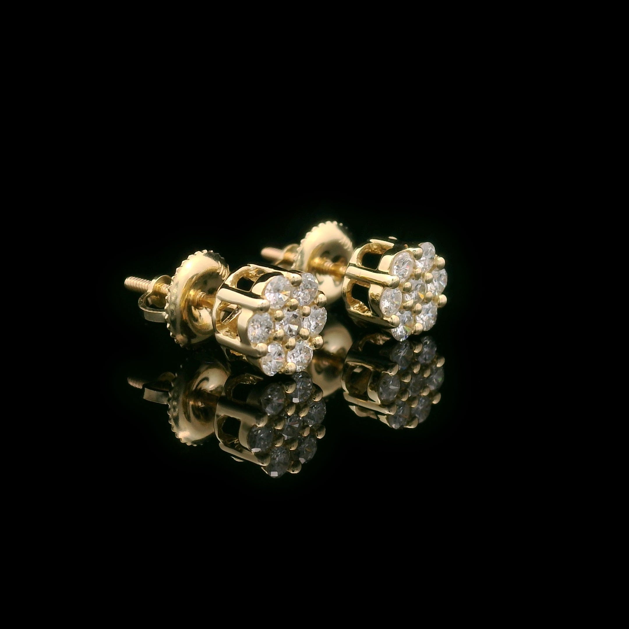 Flower Cluster Setting with Natural Diamonds in 10k Yellow Gold Side