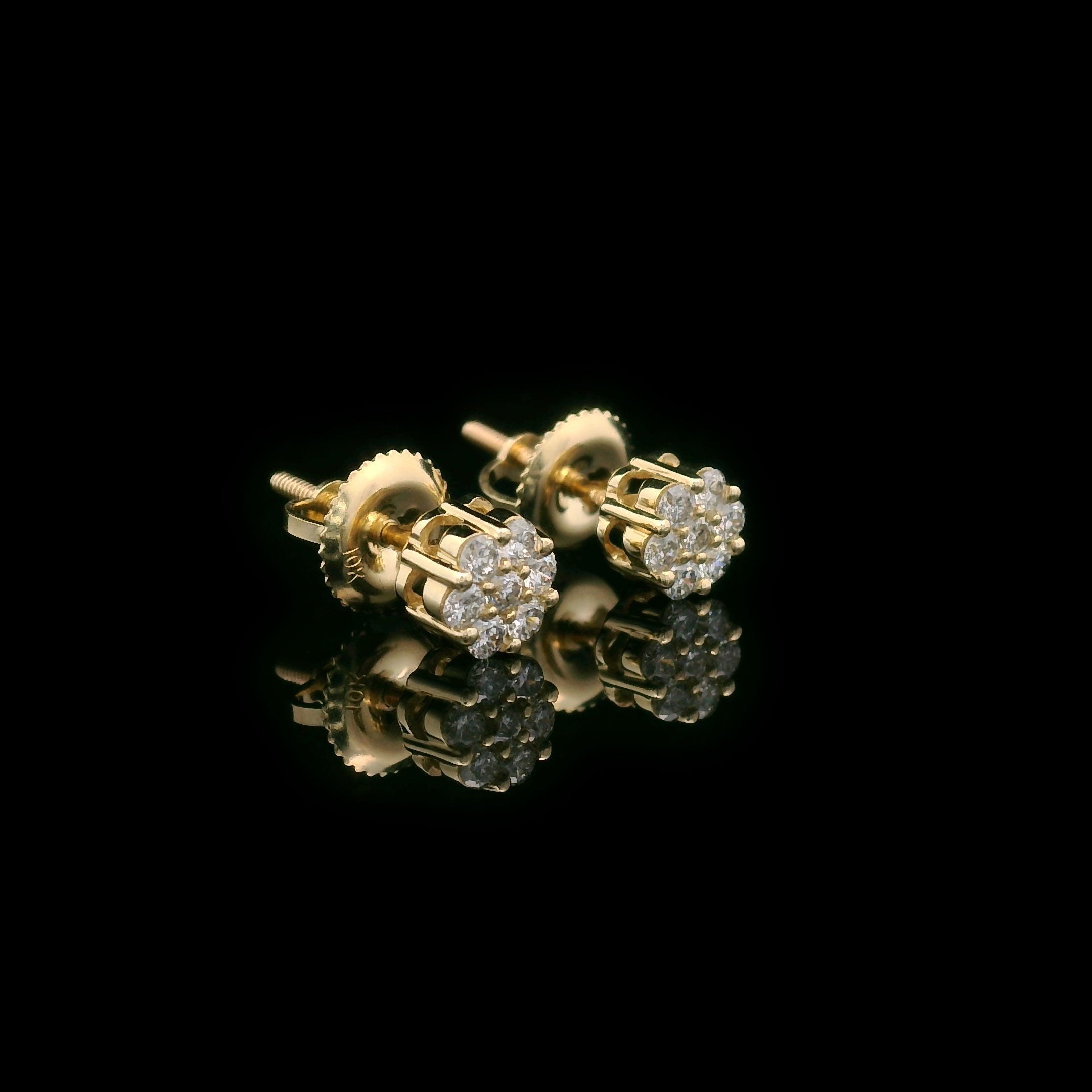 Flower Cluster Setting with Natural Diamonds in 10k Yellow Gold Side