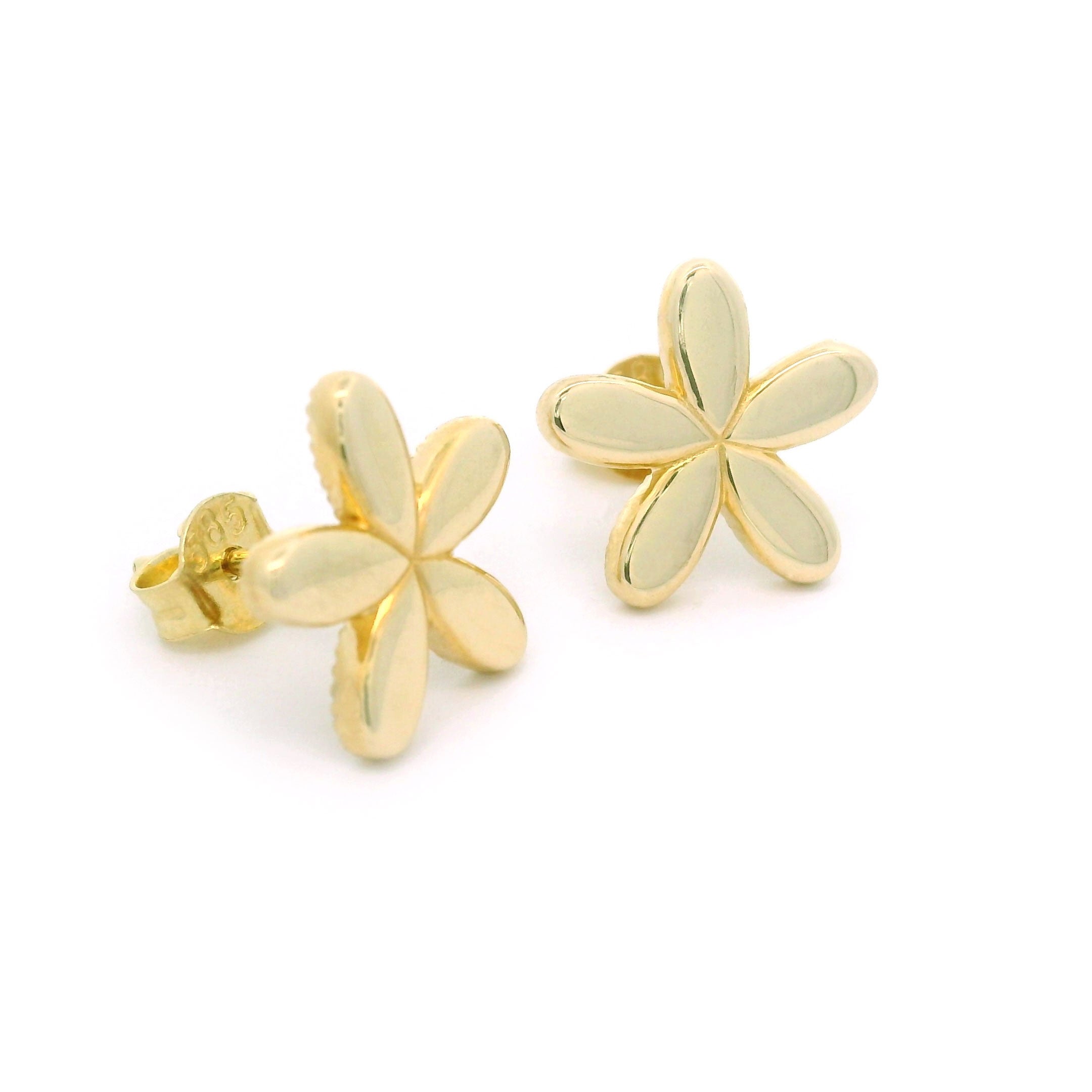 14k Yellow Gold Flower Stud Earrings Side