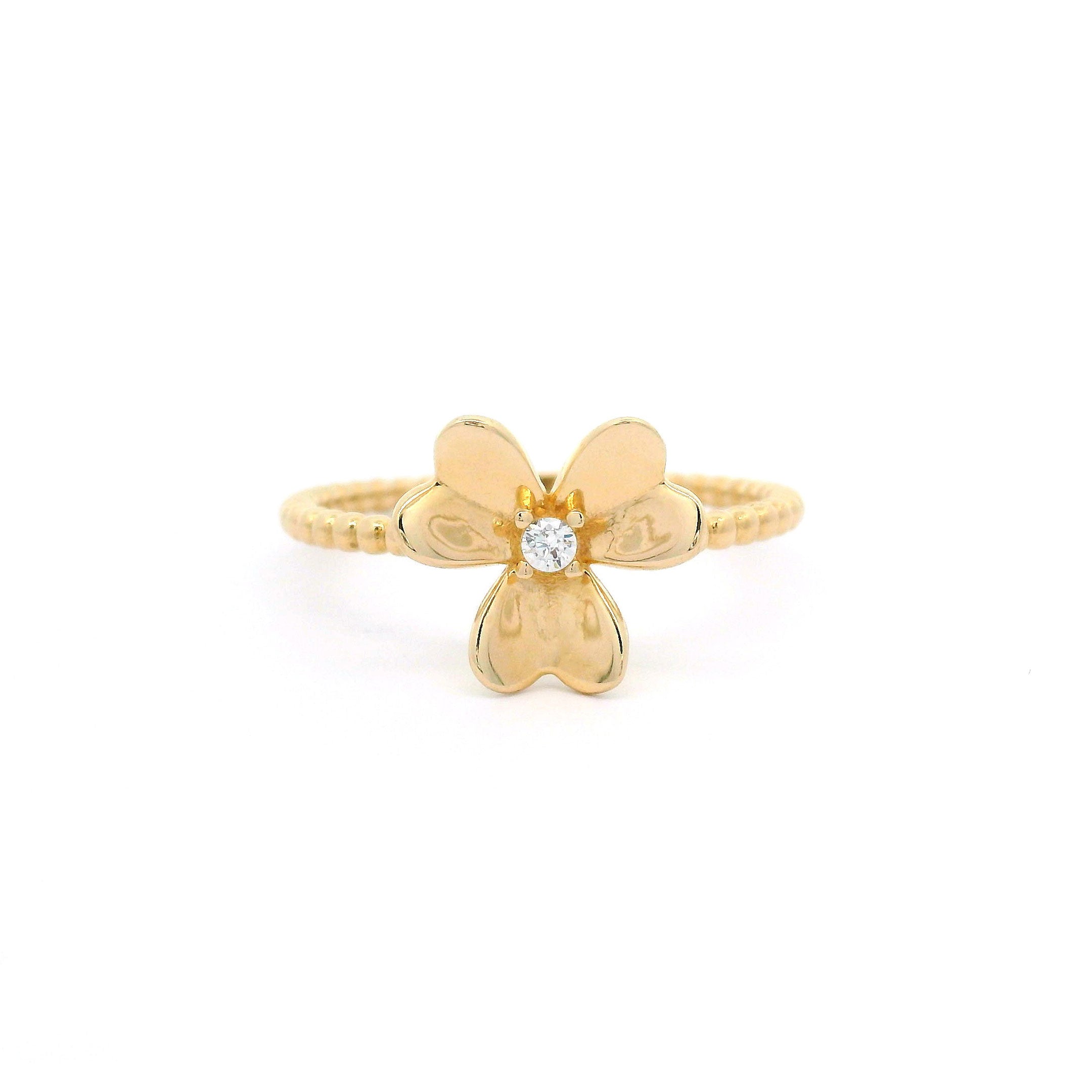 14k CZ Flower & Bead Ring