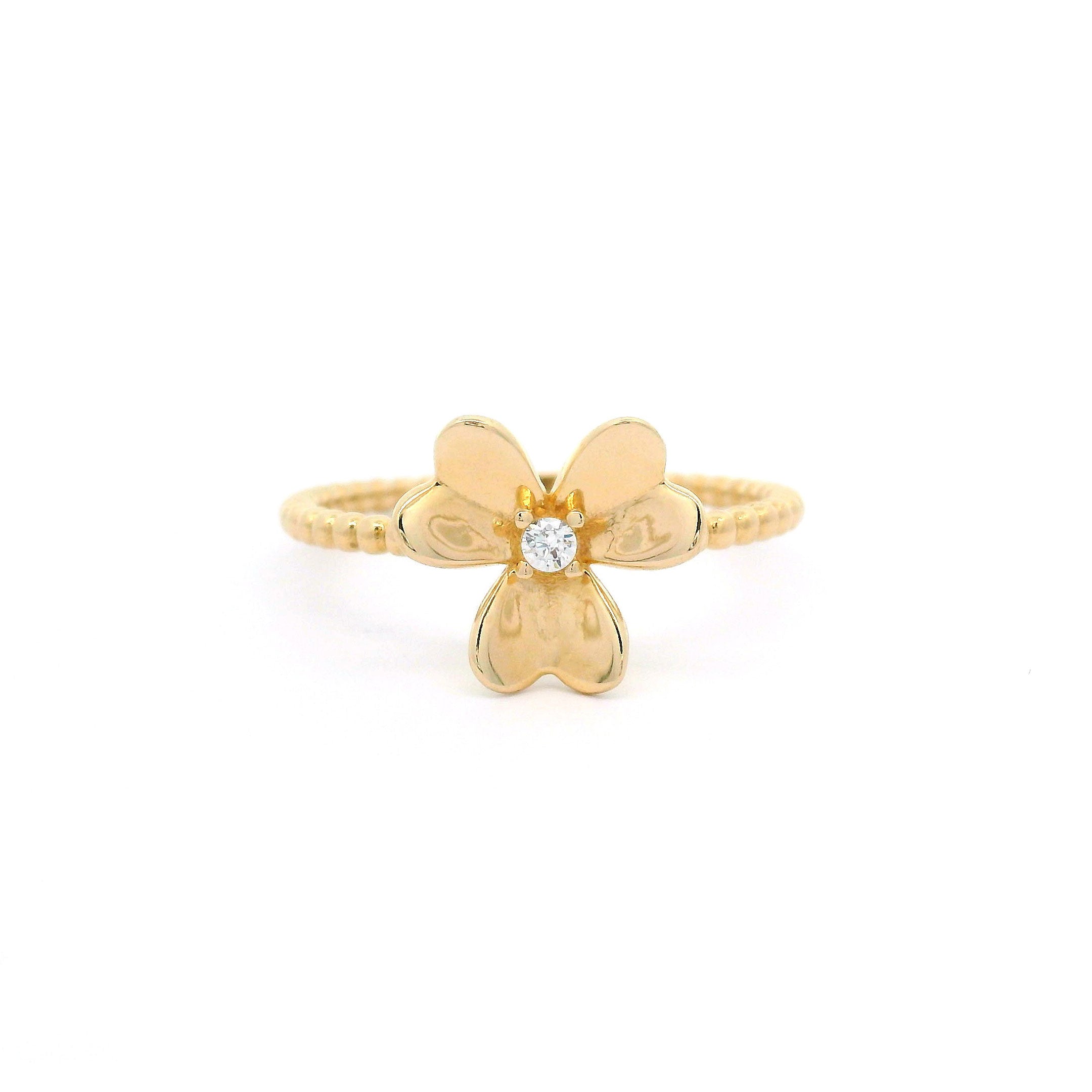 14k CZ Flower & Bead Ring