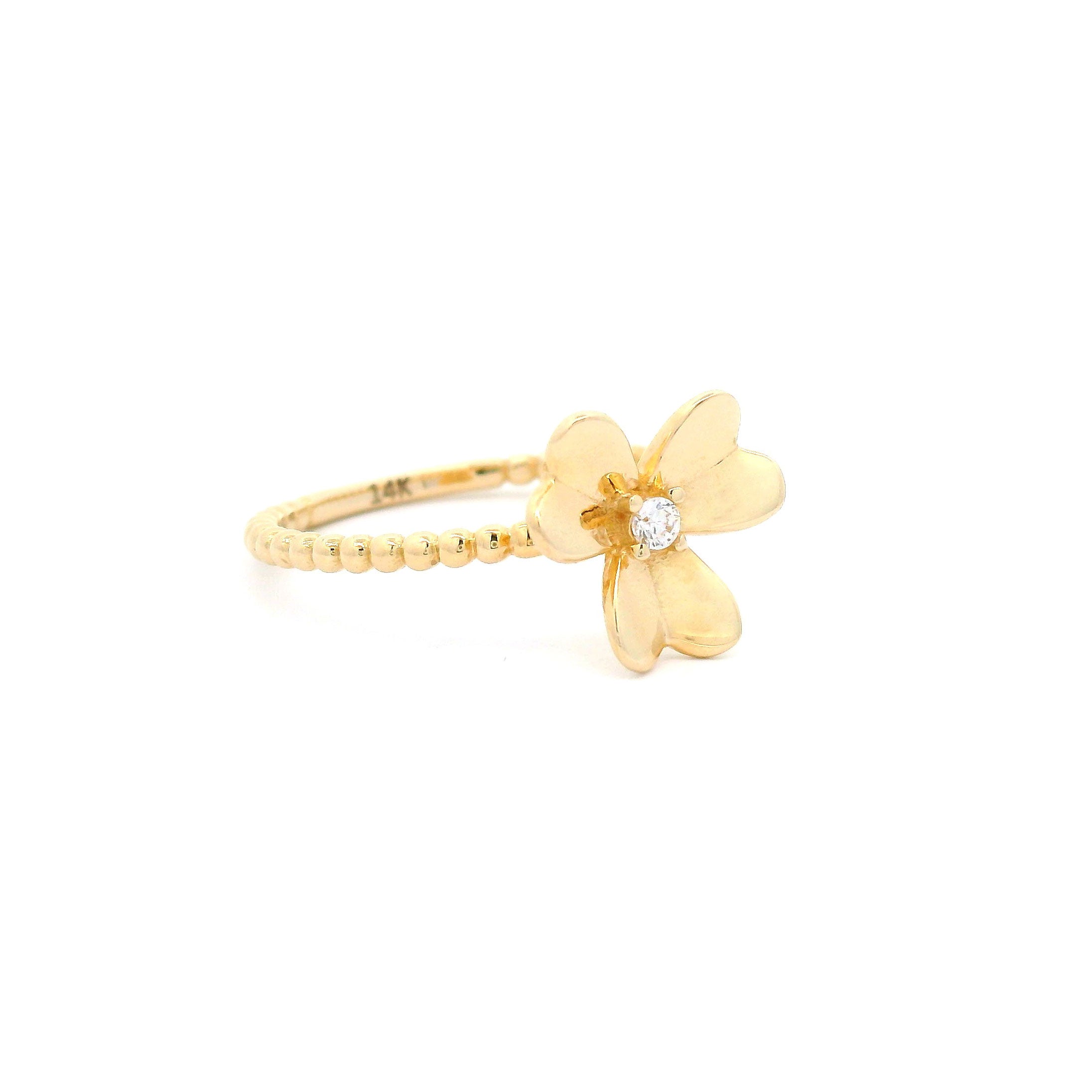 14k CZ Flower & Bead Ring right