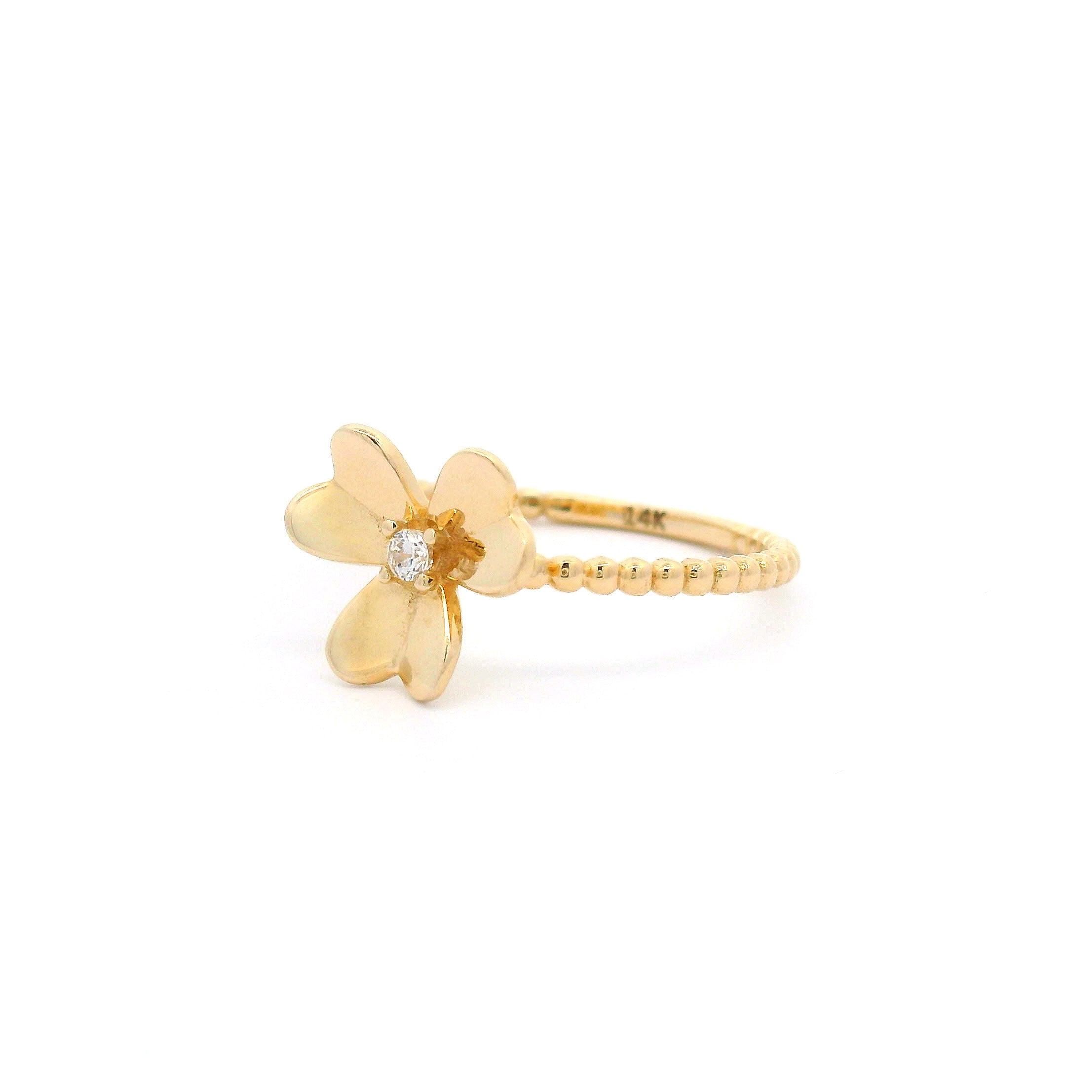 14k CZ Flower & Bead Ring left