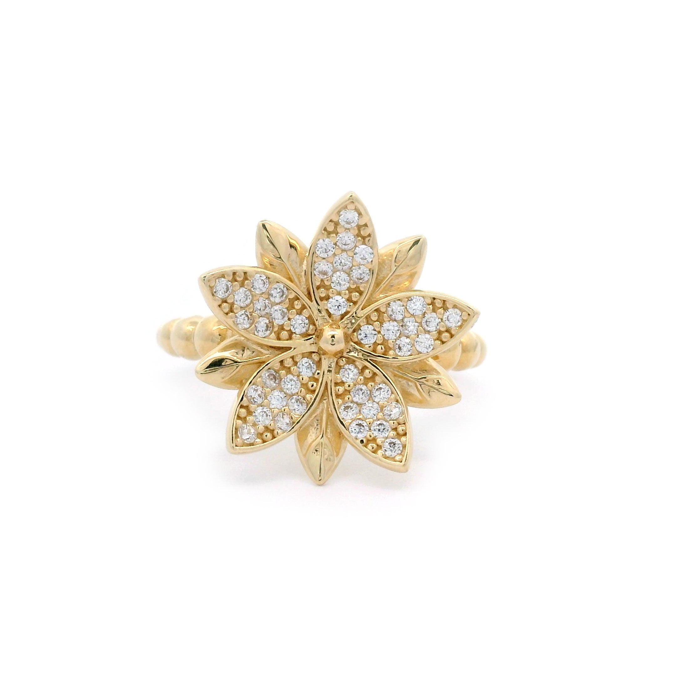 14k CZ Flower Ring with Ball Band