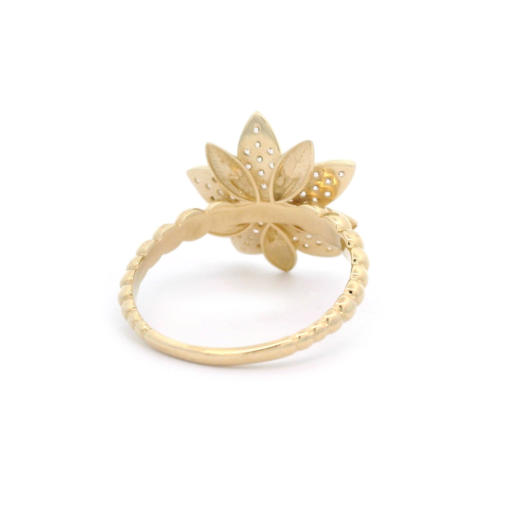 14k CZ Flower Ring with Ball Band Back