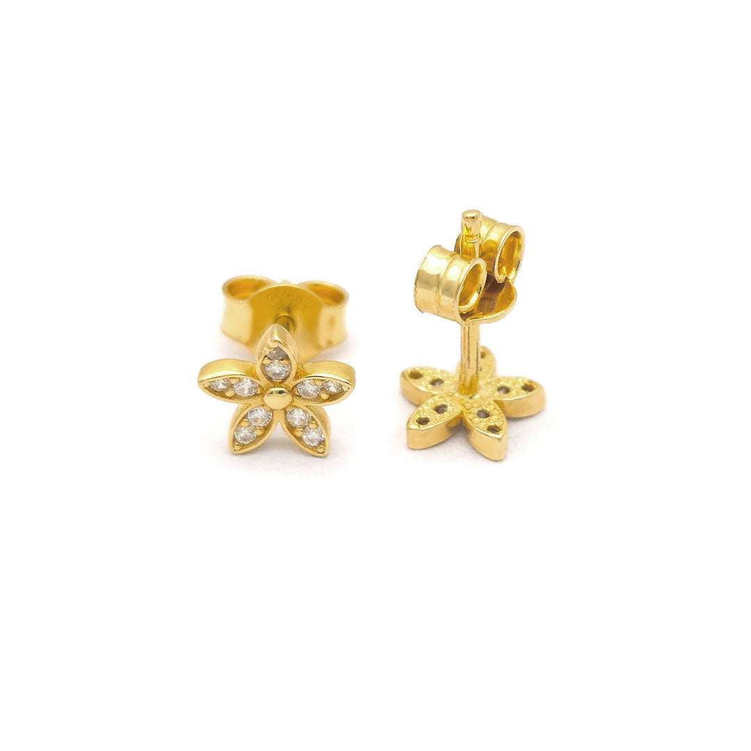 14k CZ Five Petal Flower Stud Earrings Back