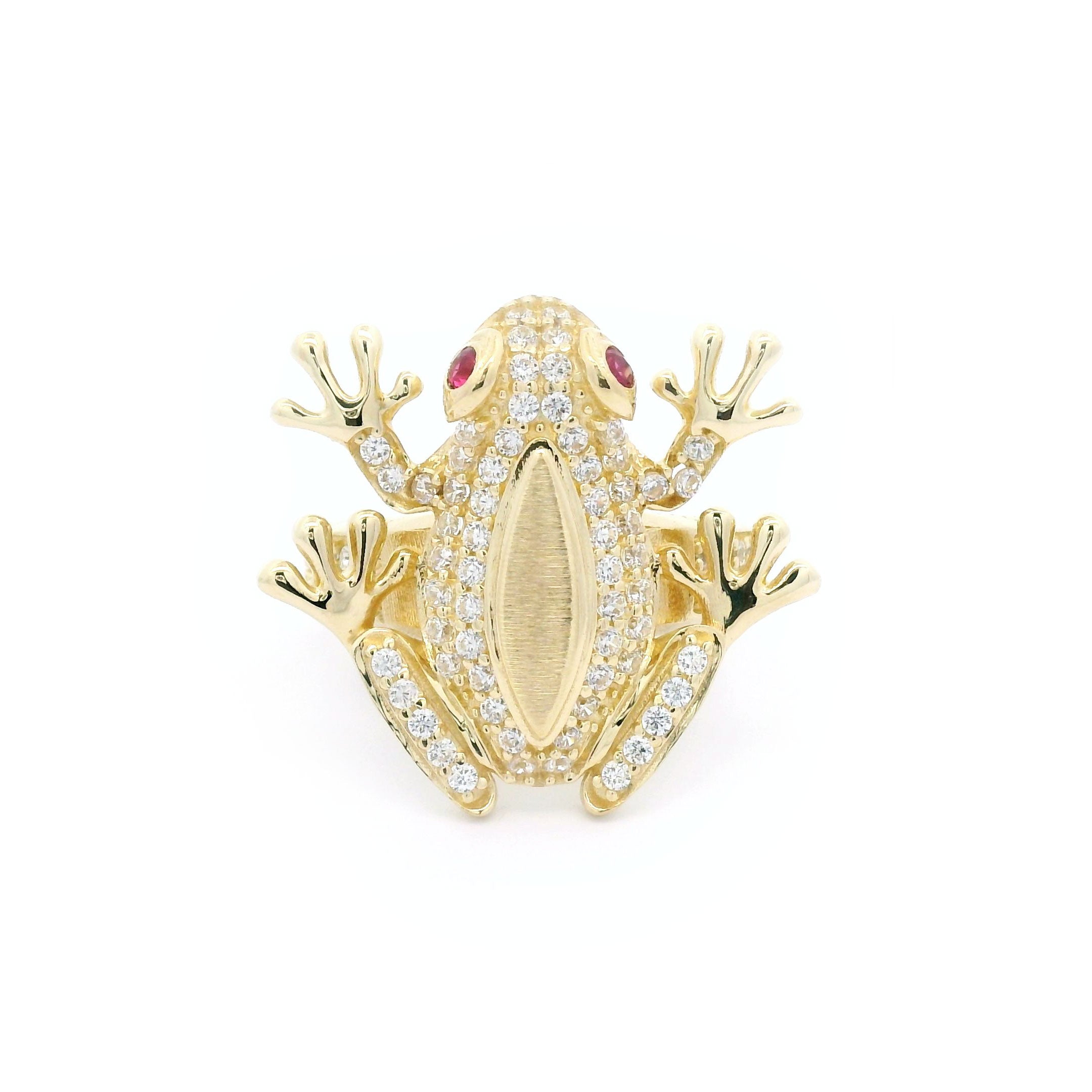 14k CZ Frog with Red Eyes Ring