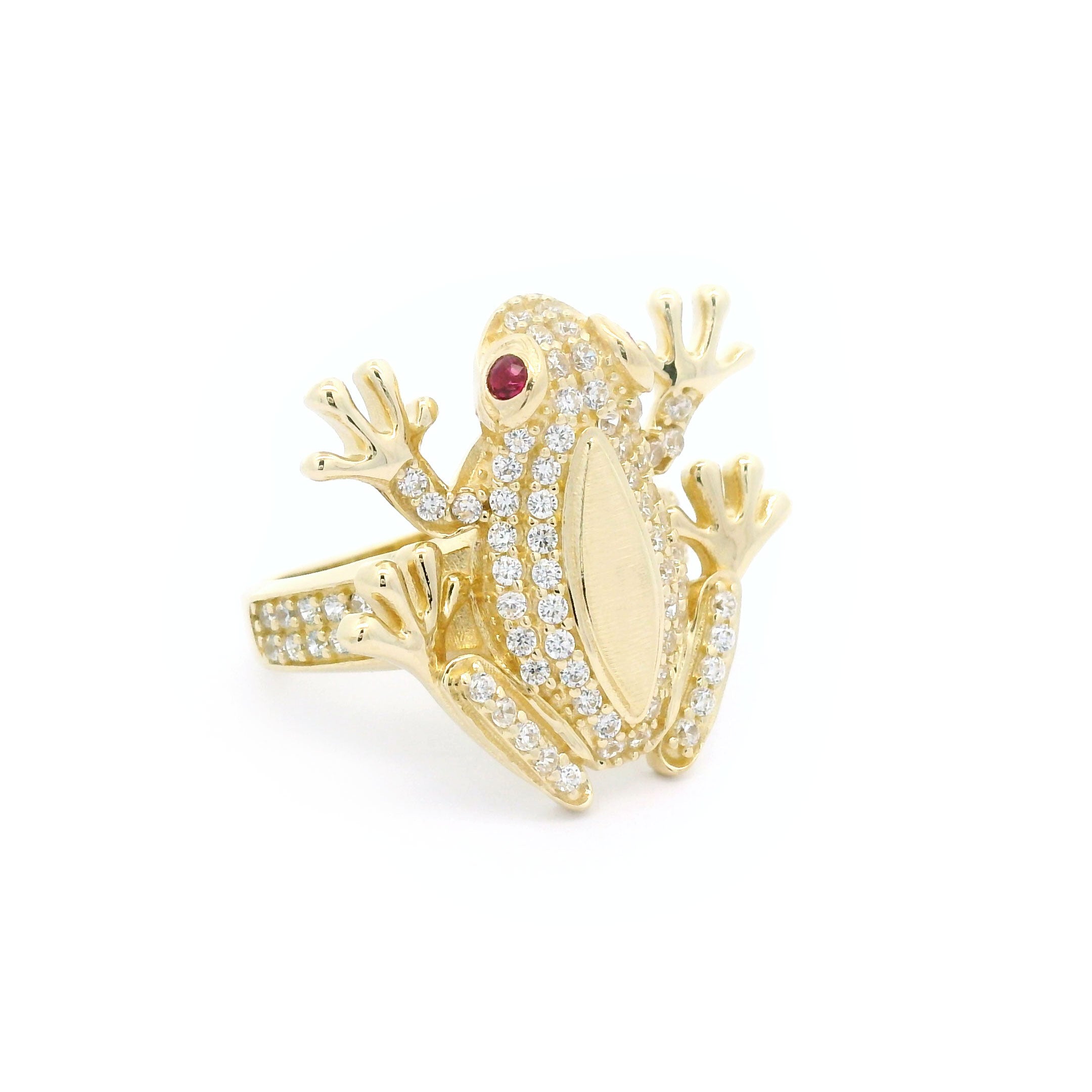 14k CZ Frog with Red Eyes Ring