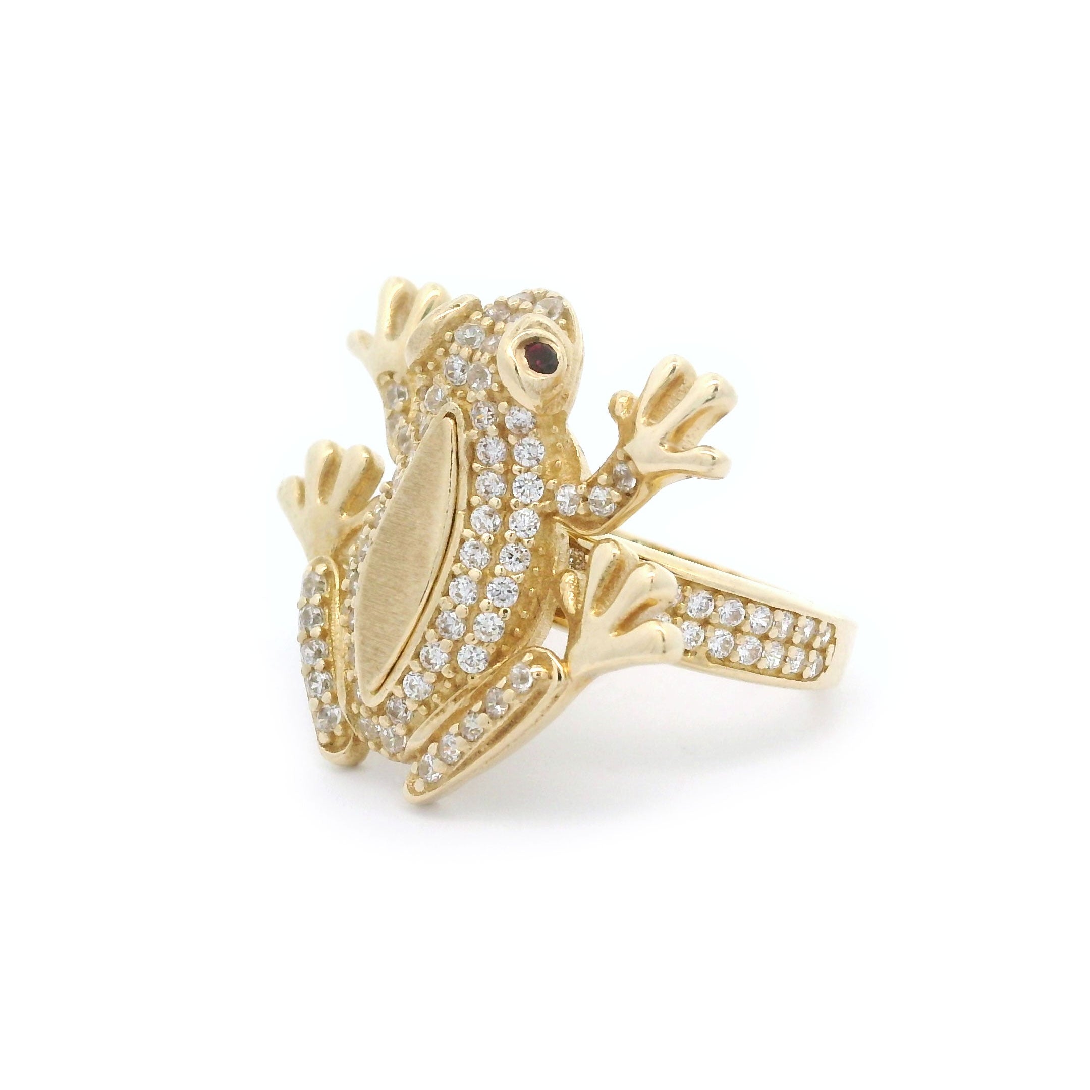 10k Yellow Gold CZ Frog with Red Eyes Ring Right