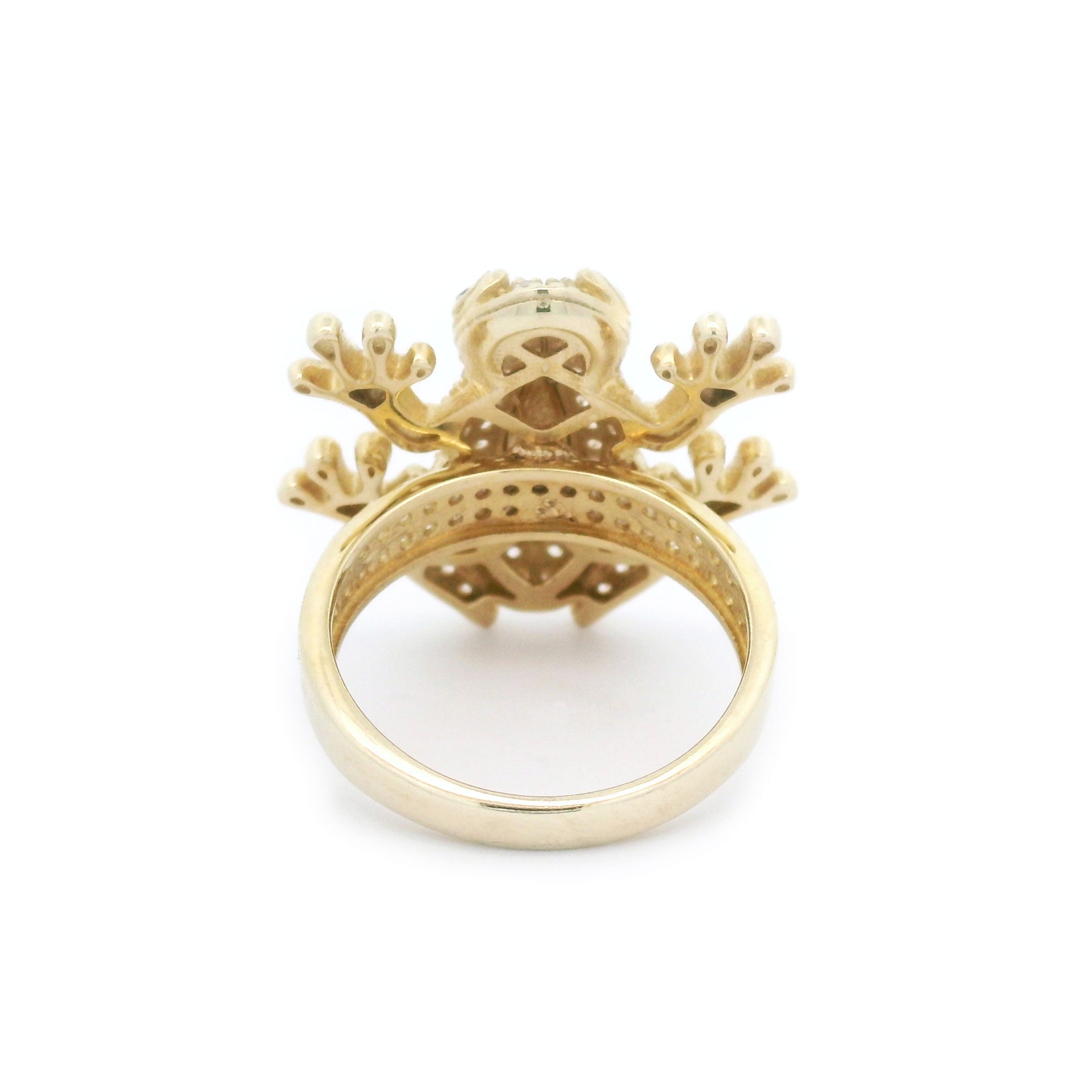 10k Yellow Gold CZ Frog with Red Eyes Ring Back