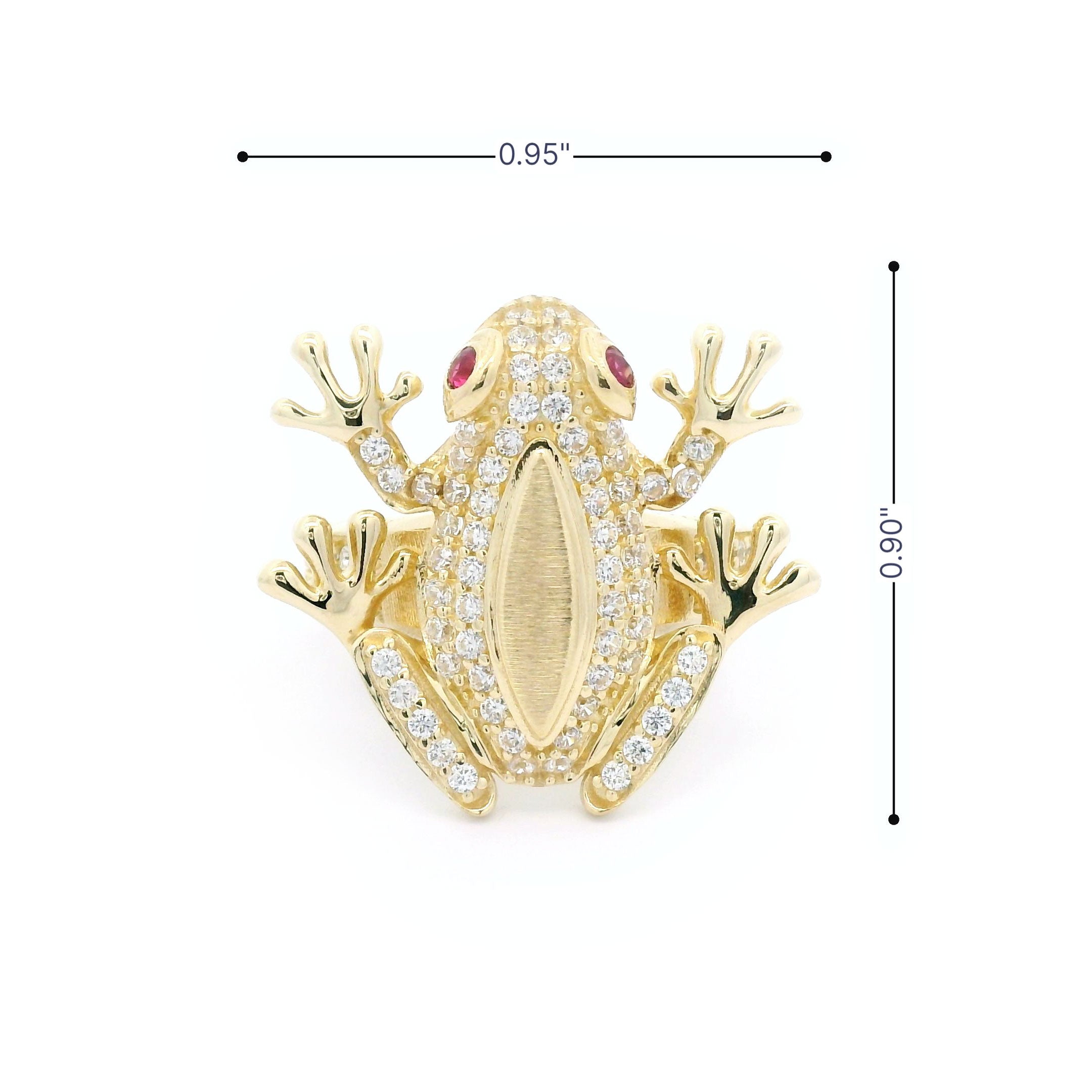 14k CZ Frog with Red Eyes Ring