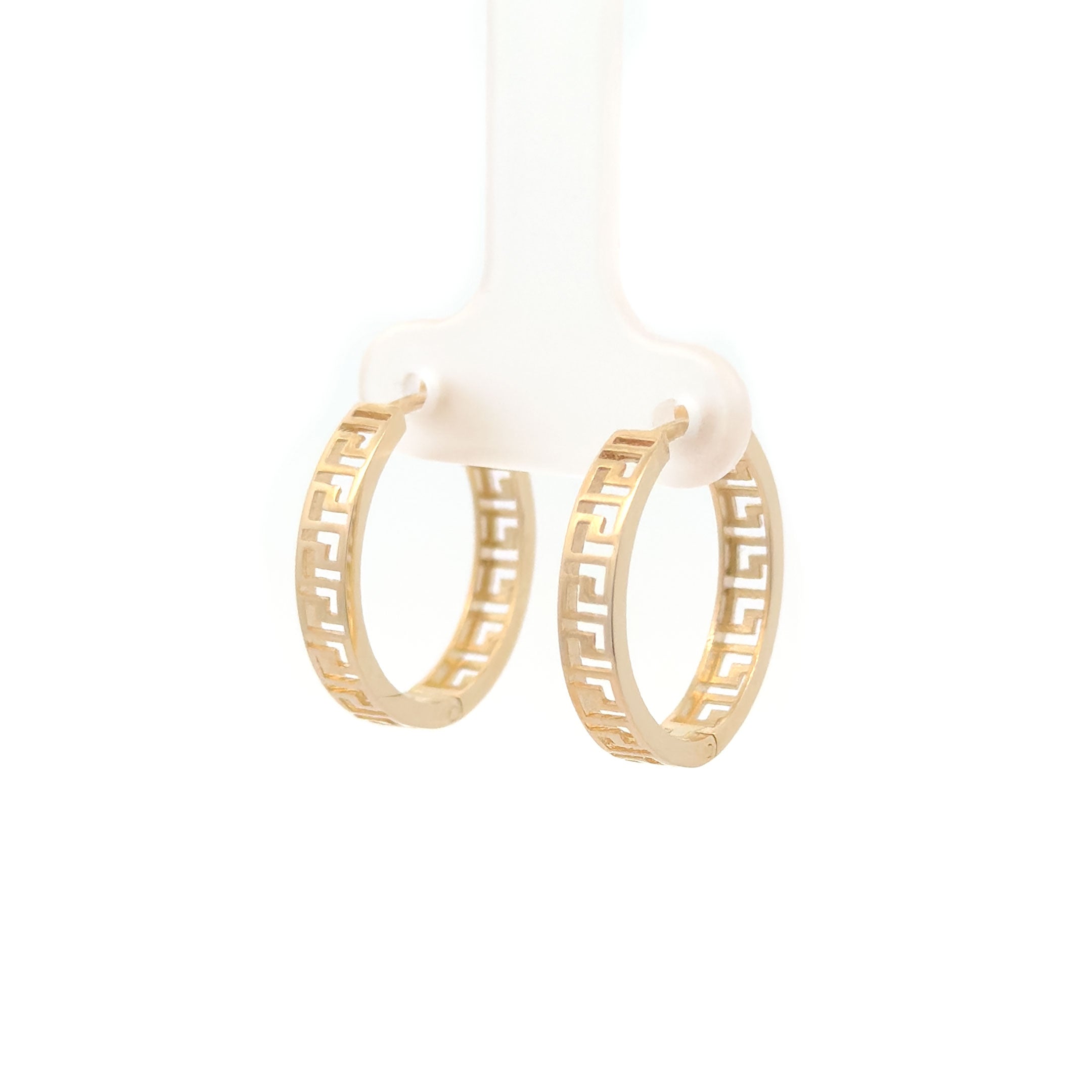 14k Yellow Gold Geometric Outline Hoop Earrings Side