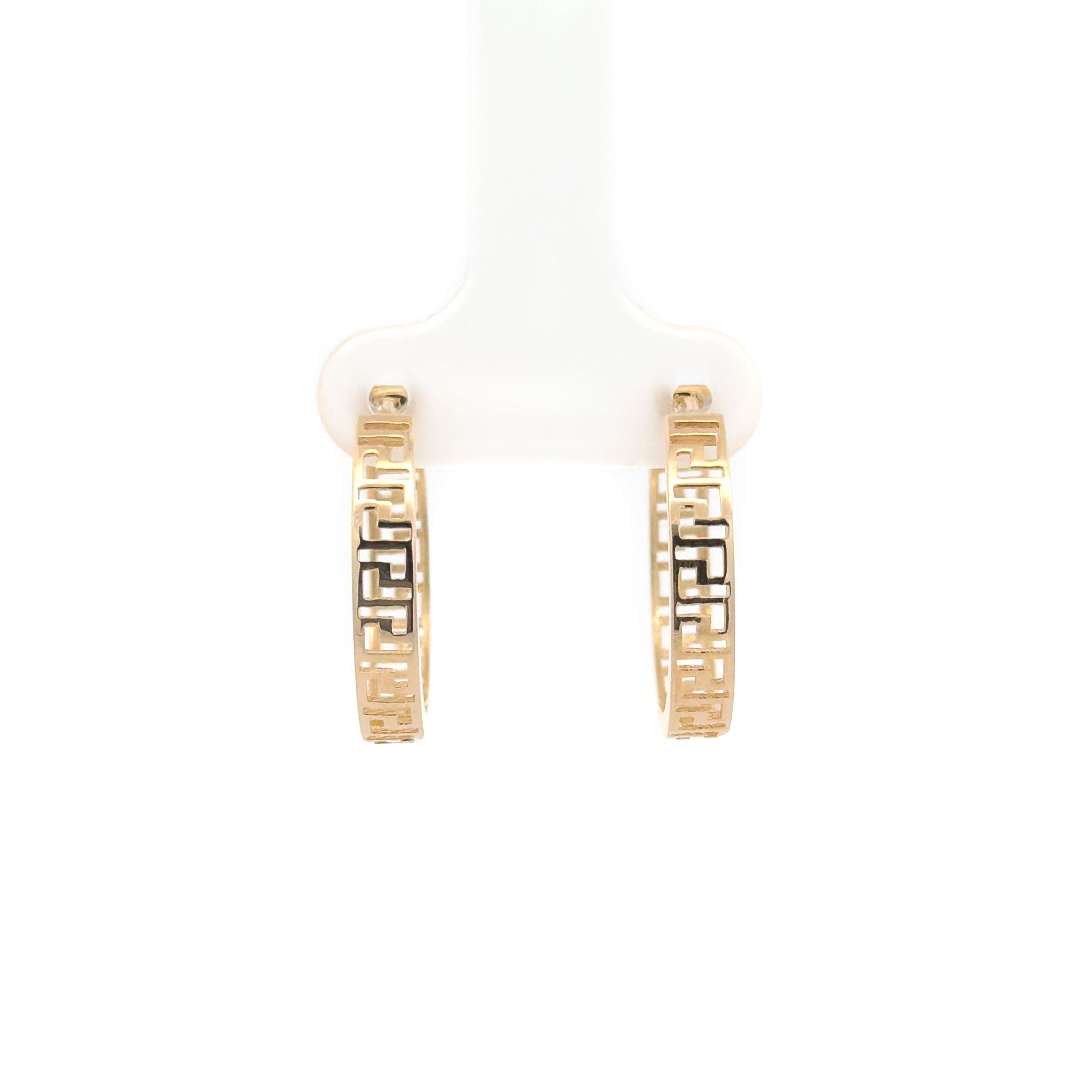 14k Yellow Gold Geometric Outline Hoop Earrings Front